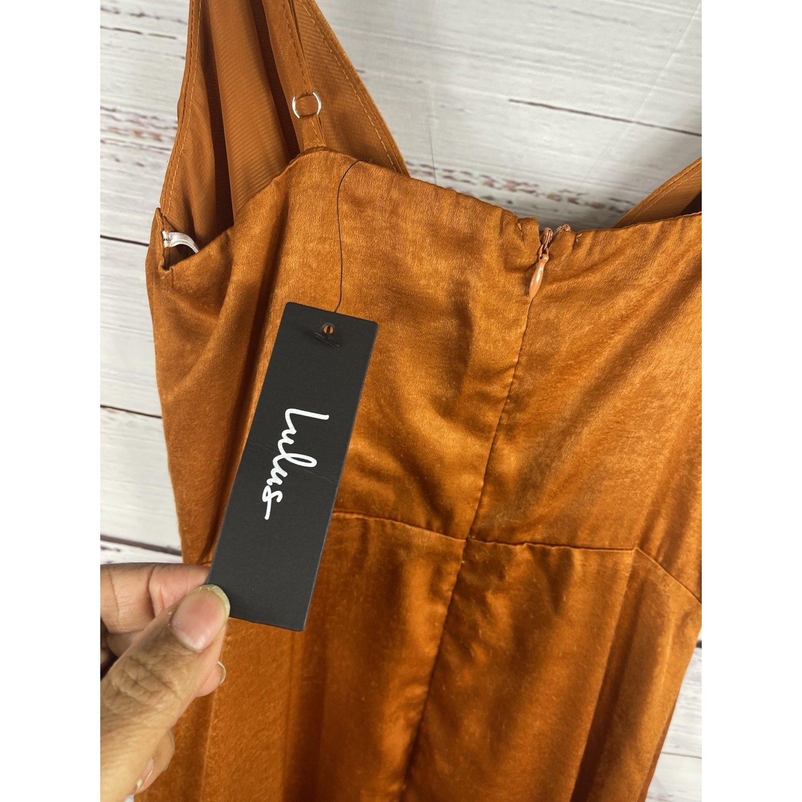 Lulus Dress Womens Extra Small Brown Maxi Spaghetti Strap Side Slit Lined Formal
