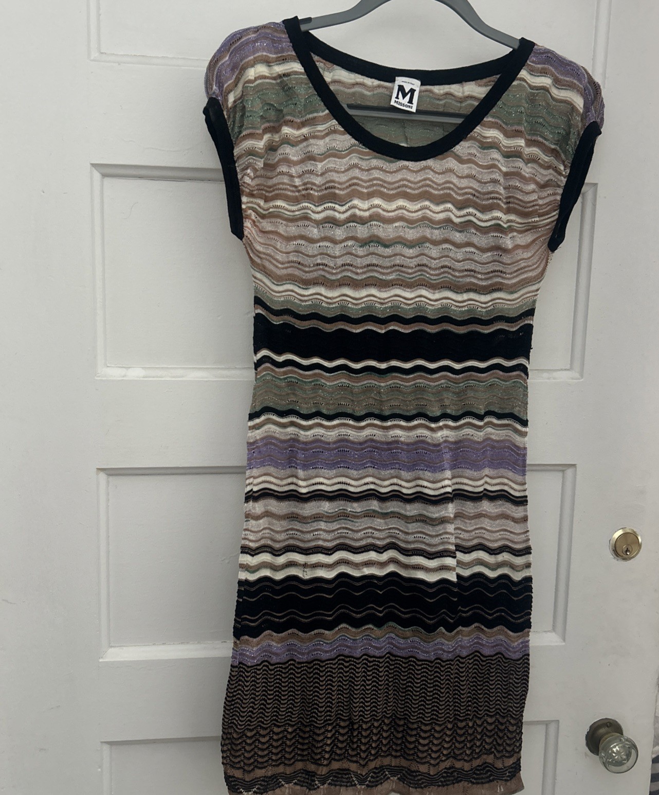 MISSONI Shimmer Knit Dress Multi Color Cap Sleeves, Lined EU 42 US 6