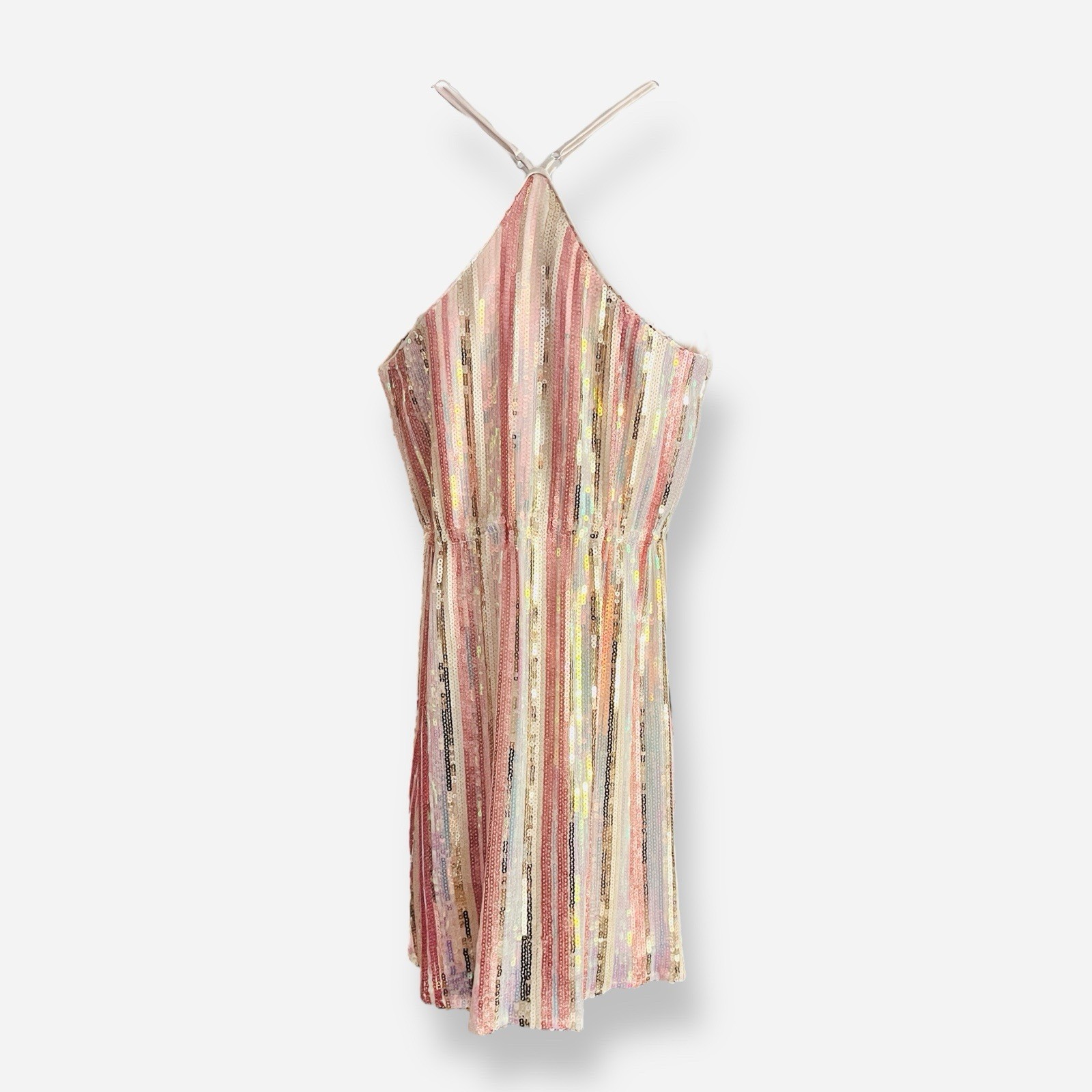 Fate Mini Dress Sequin Cotton Racerback Womens Small Pink Gold Silver Striped