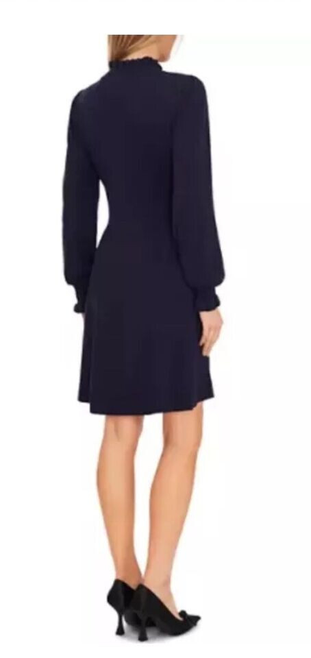 NEW CeCe RUFFLED NECK CUFFS KNIT SWEATER DRESS SZ M NAVY BLUE NWT $99