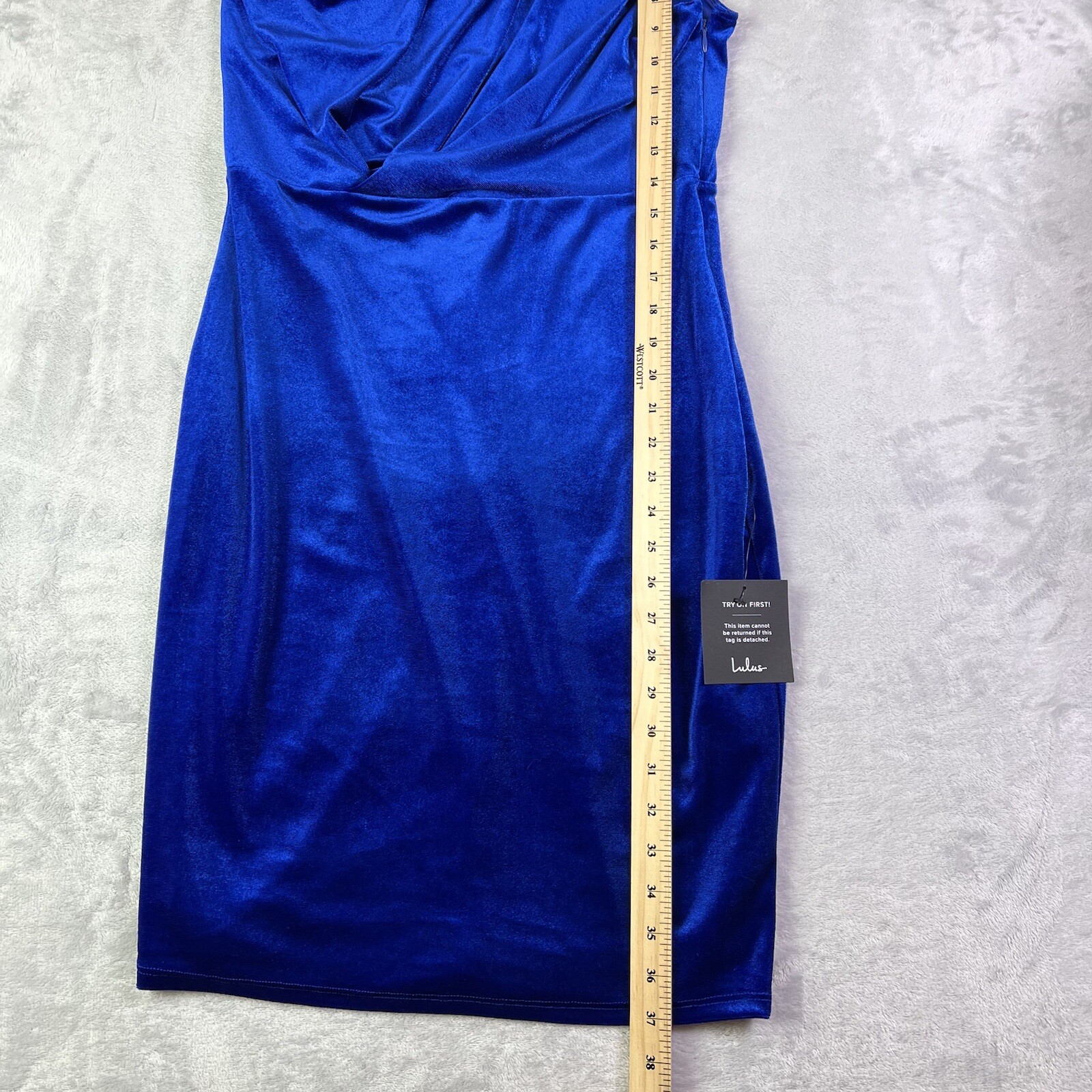 Lulus Velvet Blue Dress Large Short One Shoulder Formal School Dance Cocktail