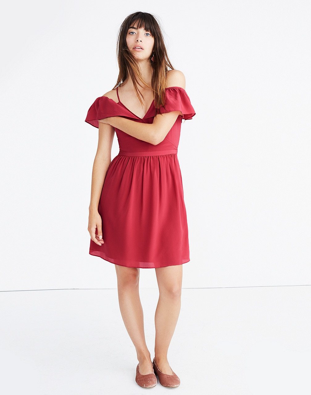 MADEWELL Silk Cold Shoulder Ruffle Dress 8 NWT $138 Berry G8427 Machine Wash!