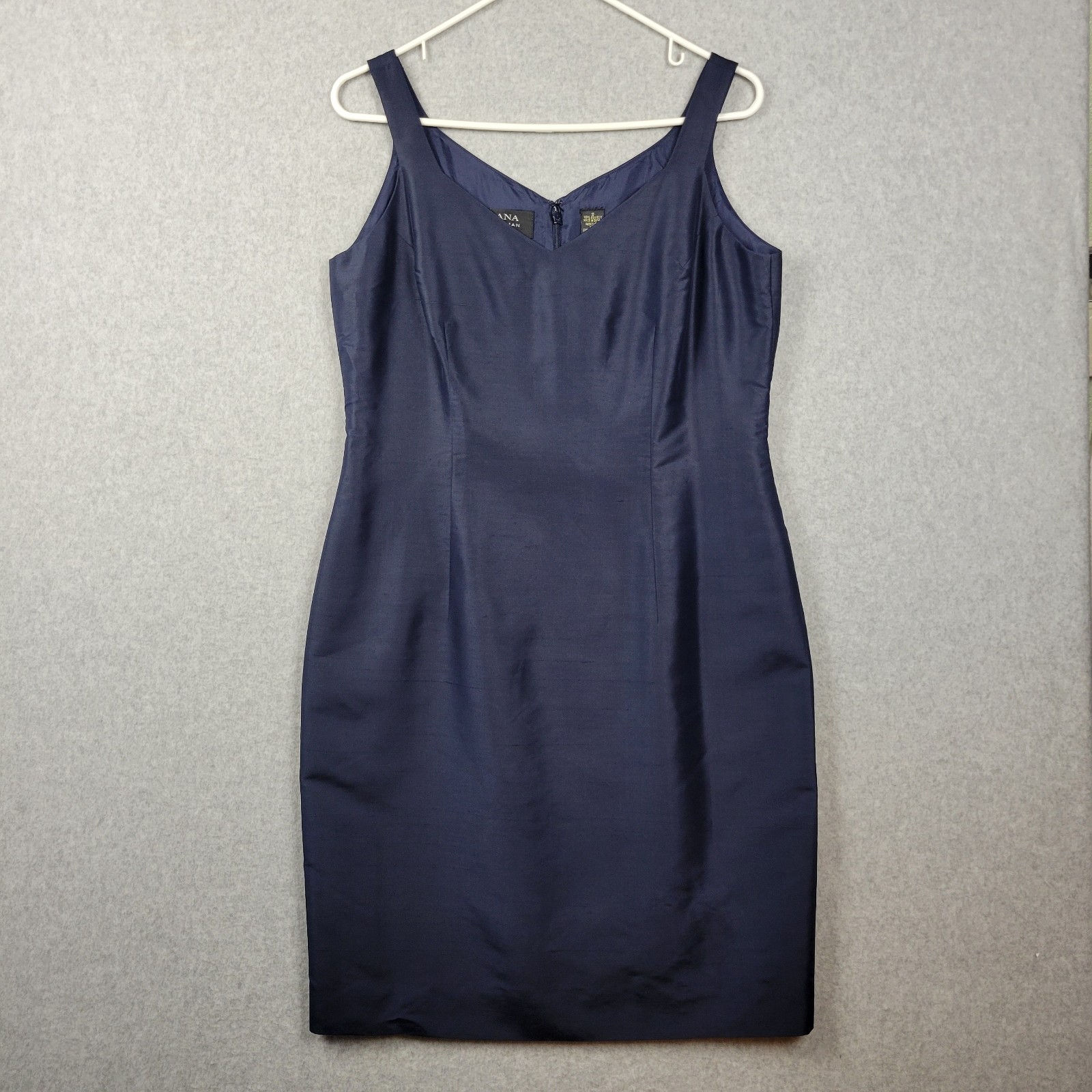 Vtg Dana Buchman 100% Silk Navy Sleeveless Mini Sheath Lined Dress Women’s 10