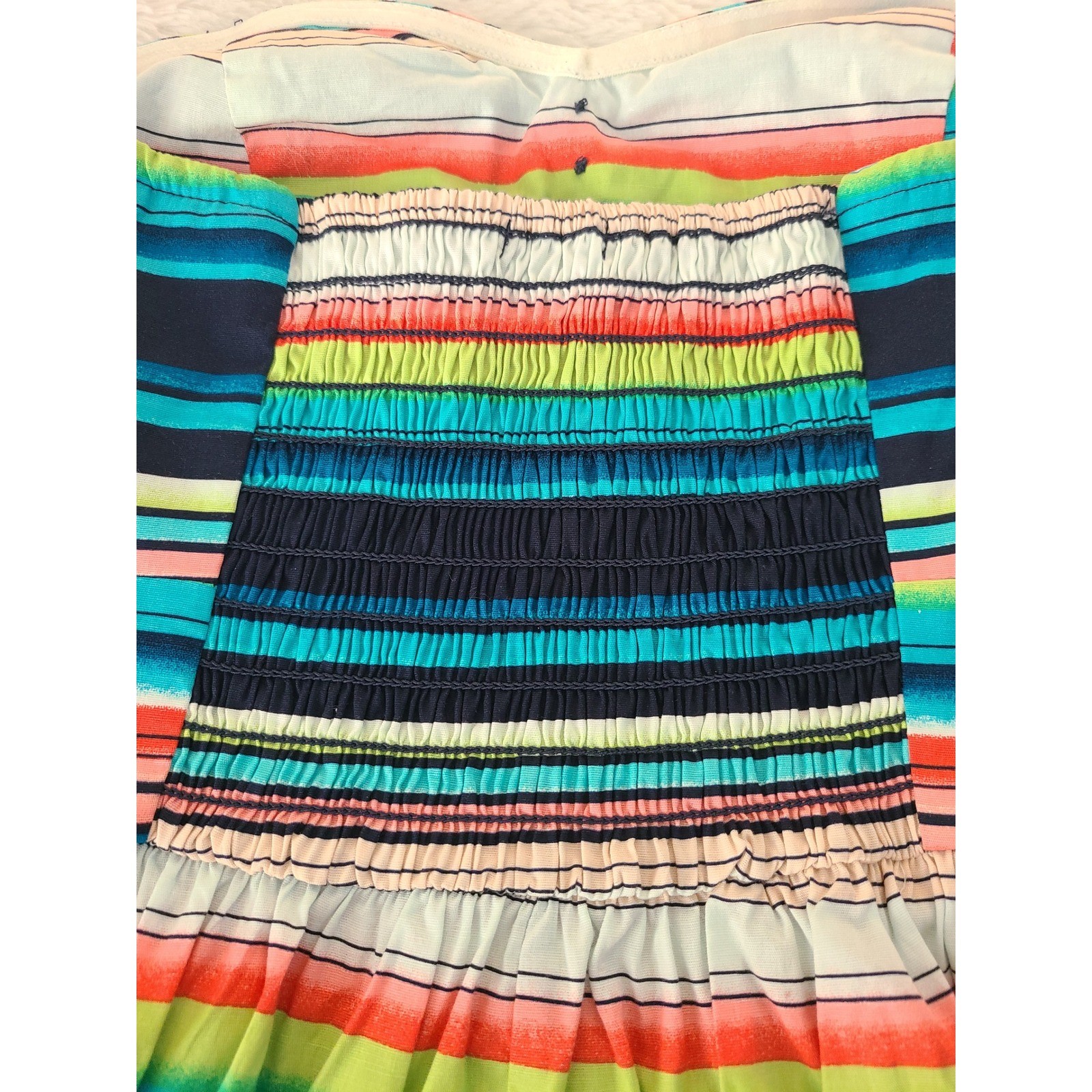Be Bop Strapless Multi Color Striped Sun Dress Sweetheart Neckline Smocked Small