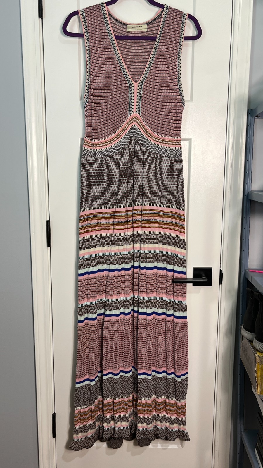 Aldomartins Barcelona Sleeveless Knit Maxi Dress Striped Boho M Made in Spain