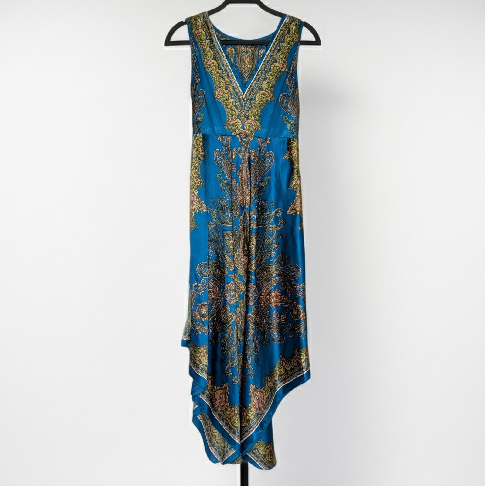 Babydoll Scarf Dress Size Medium Gypsy Pearl Blue Yellow Paisley