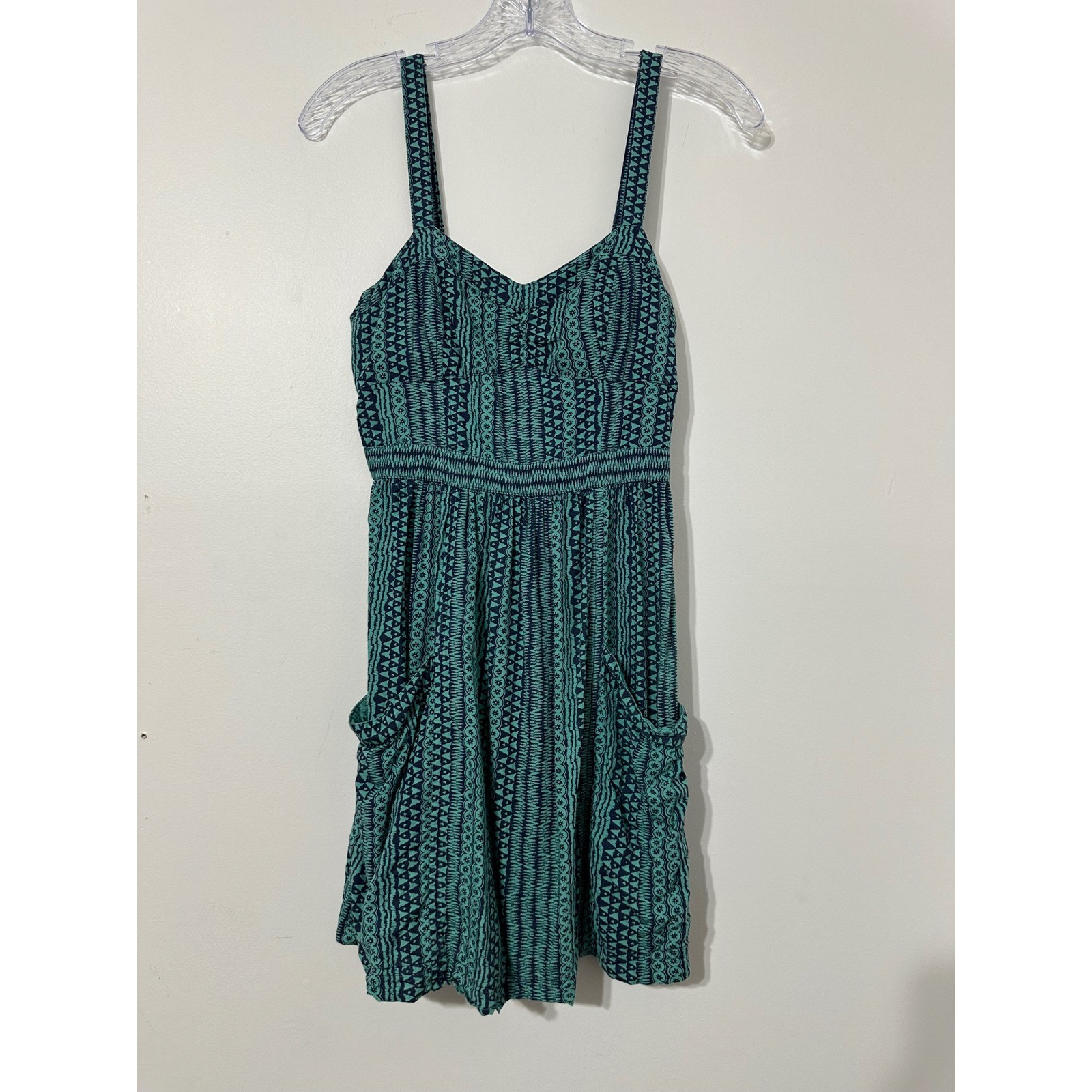 American Eagle Sundress Womens 2 Teal Navy Tribal Print Excellent Cutout Back