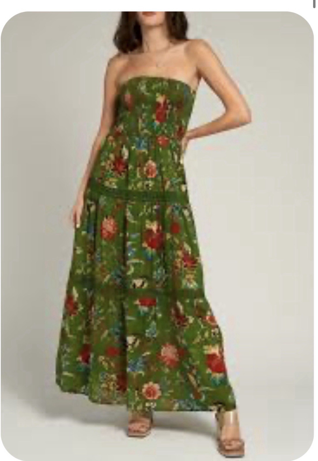 En Creme Strapless Maxi Dress Small Green Flowers Sundress