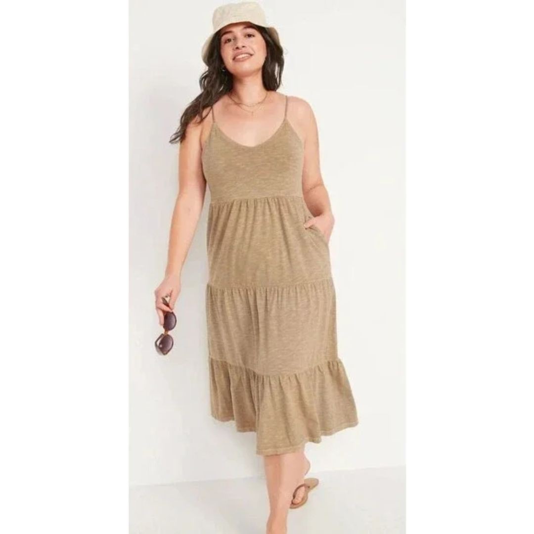 Old Navy Beige Tiered Slub Knit Cami Dress Plus Size 3X New