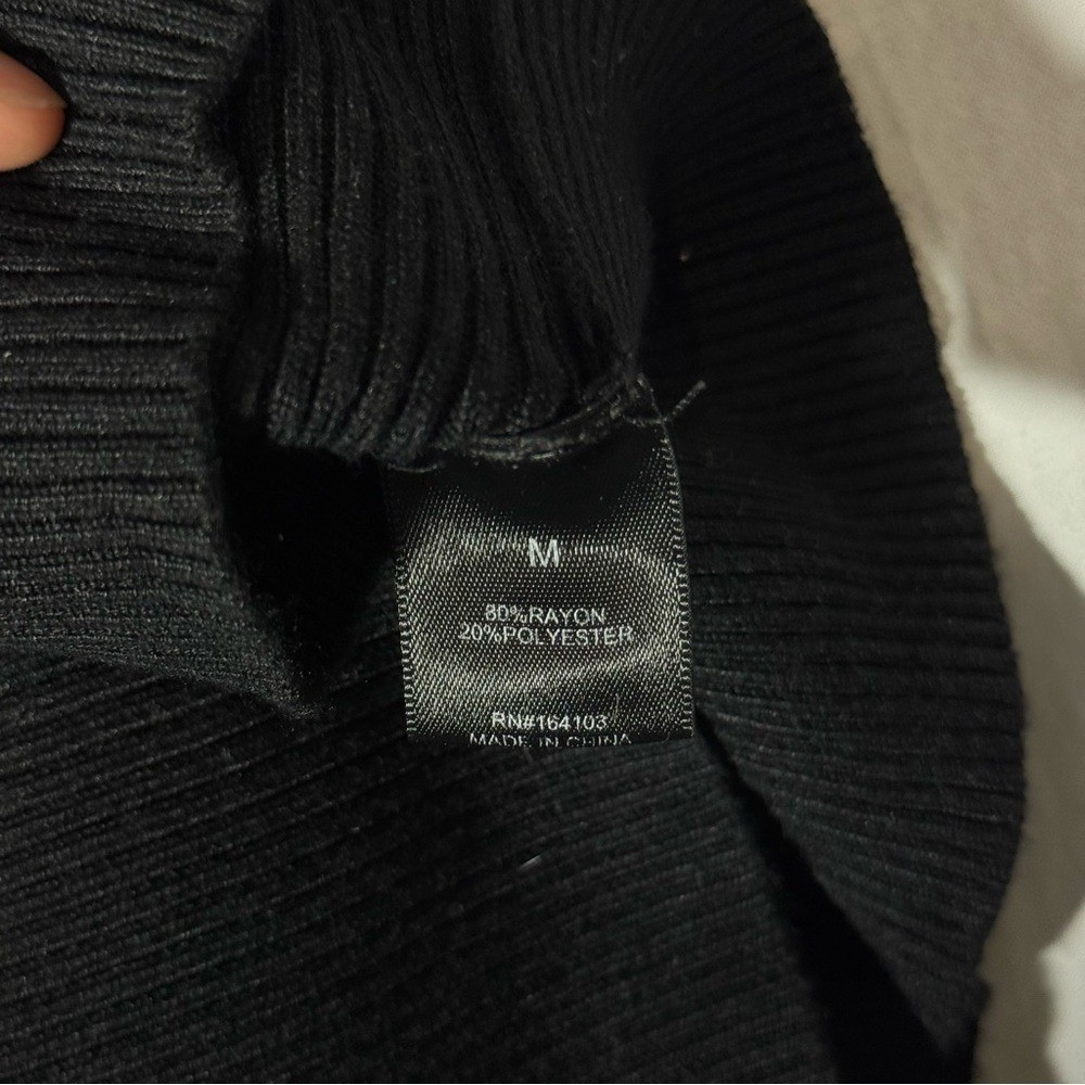 Black Ribbed Knit Mini Long Sleeve Dress with Asymmetric Shoulder Cut-out Detail