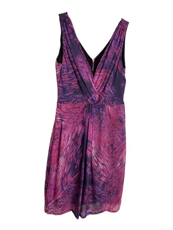 Presley Skye Purple 100% Silk Front Knot Style Sleeveless Tulip Dress, PM EUC
