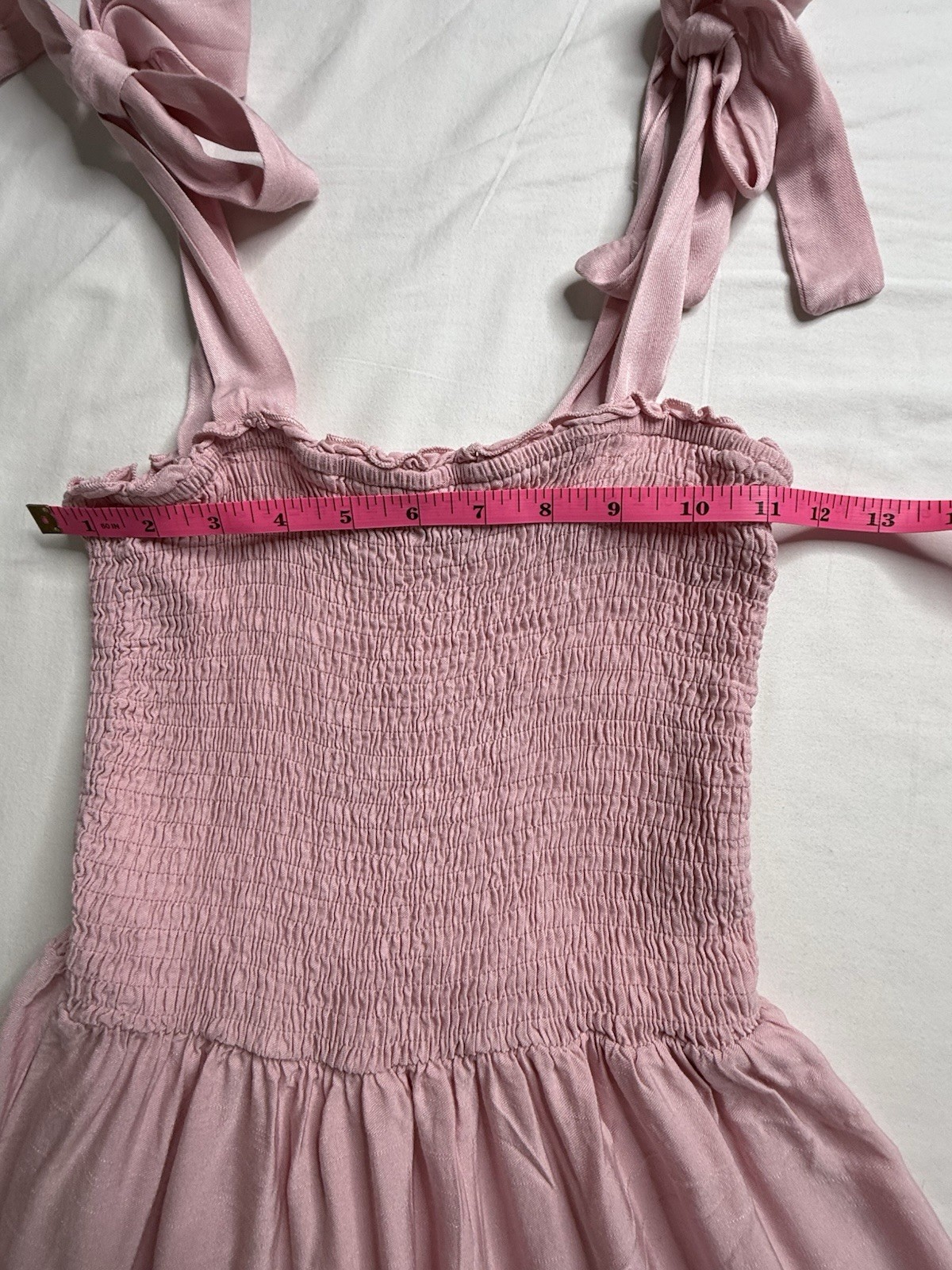 ZESICA Pink Solid Smocked Square Neck Tie-Strap Ruffle Midi Sundress Sz 2