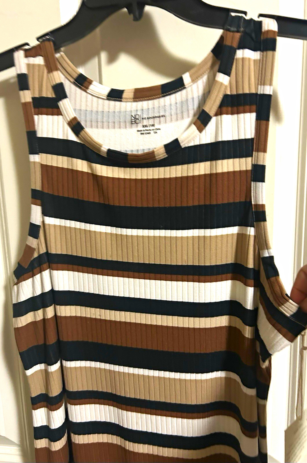 No Boundaries Brown Black Beige White Striped Ribbed Knit Shift Dress L