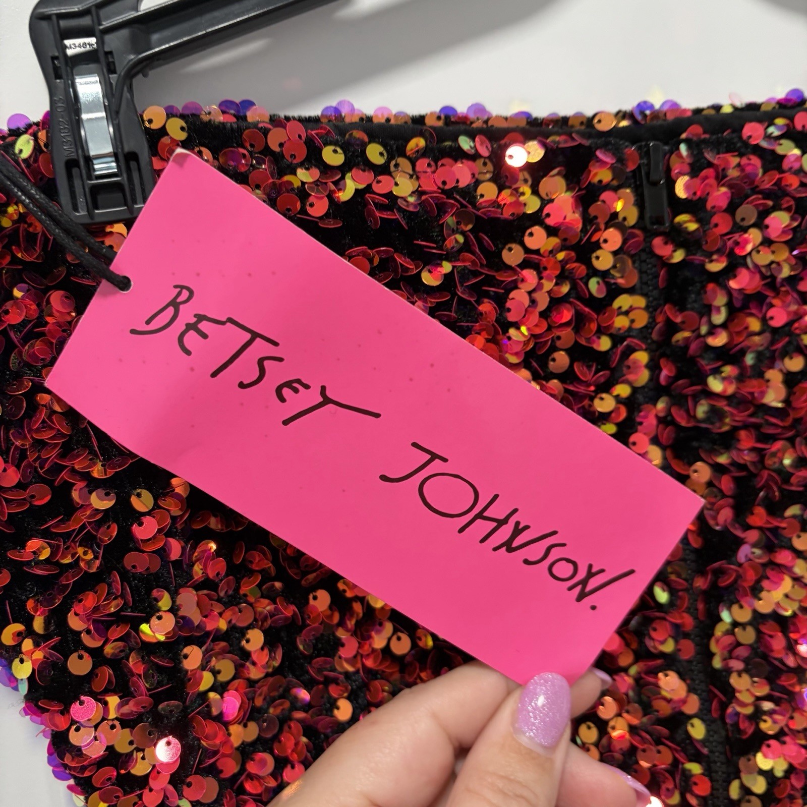 Betsey Johnson Sequined Velvet Strapless Mini Dress NWT size 6 Red Pink Black