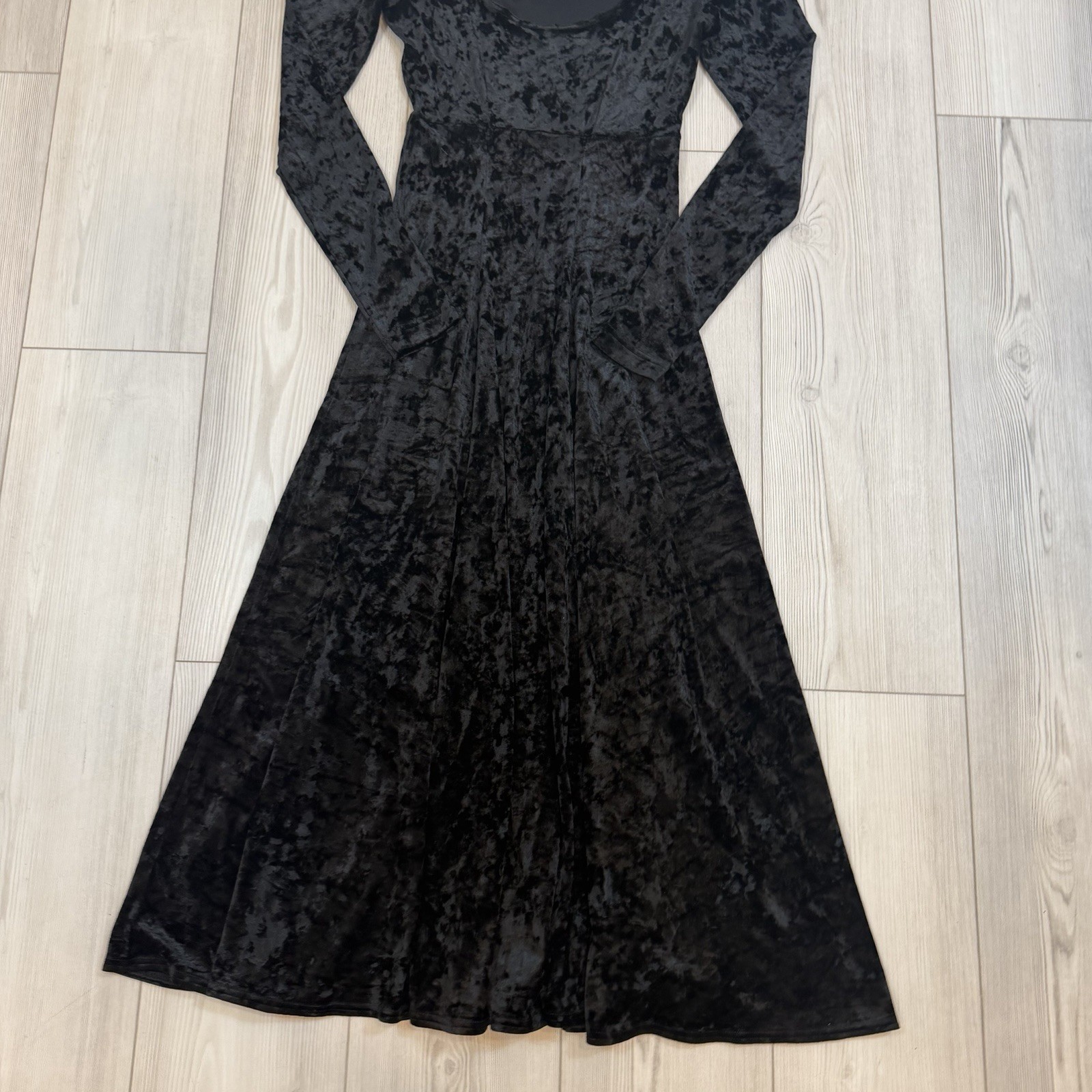 Vintage Tapemeasure Crushed Velvet Long Sleeve Dress Small Black Whimsical Goth