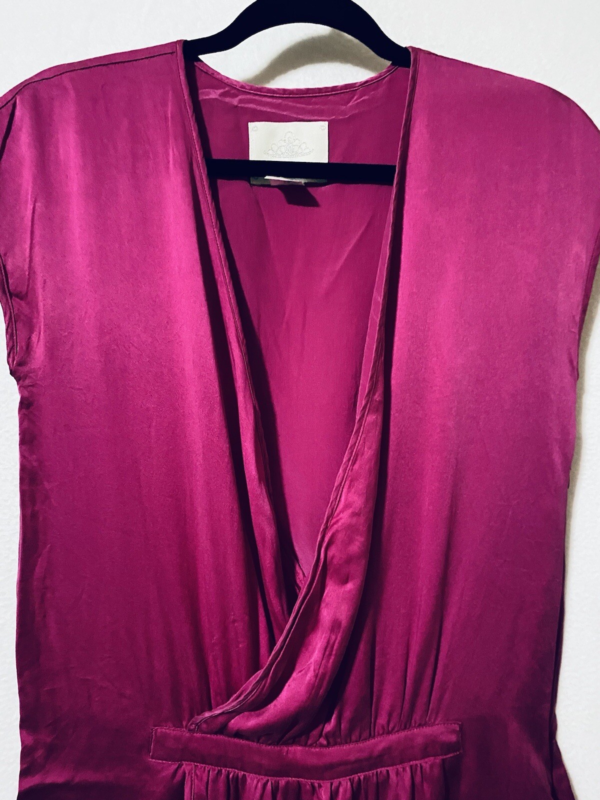 Madison Marcus Womens XS Cap Sleeve Faux Wrap Silk Dress Deep V Neck Pink Boho