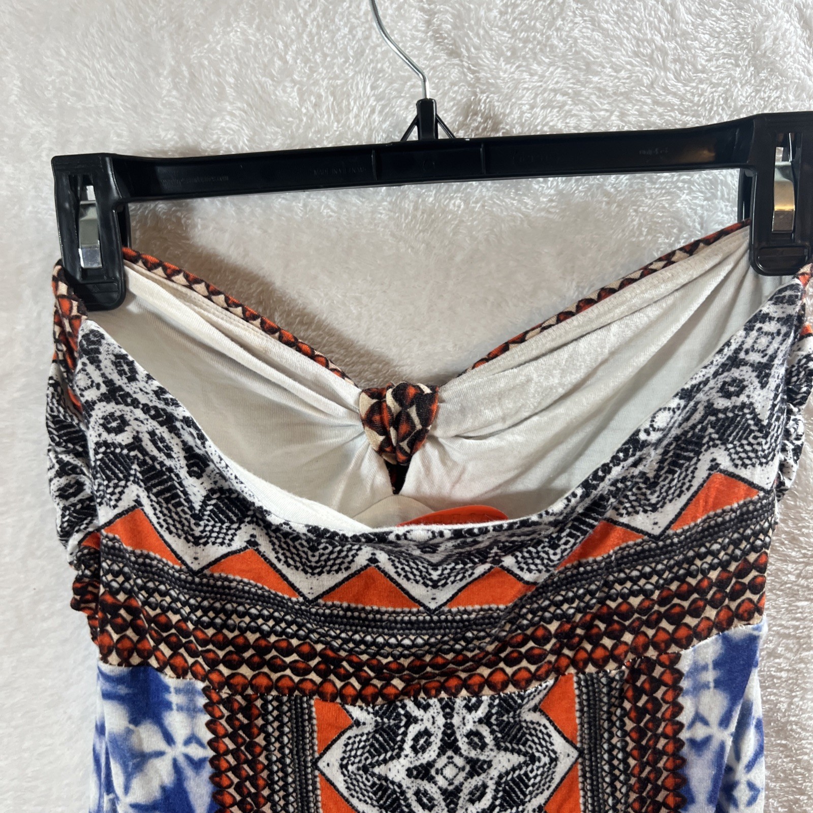 Hale Bob Cabana Strapless Maxi Dress Blue White Orange Aztec Boho Pattern Size S