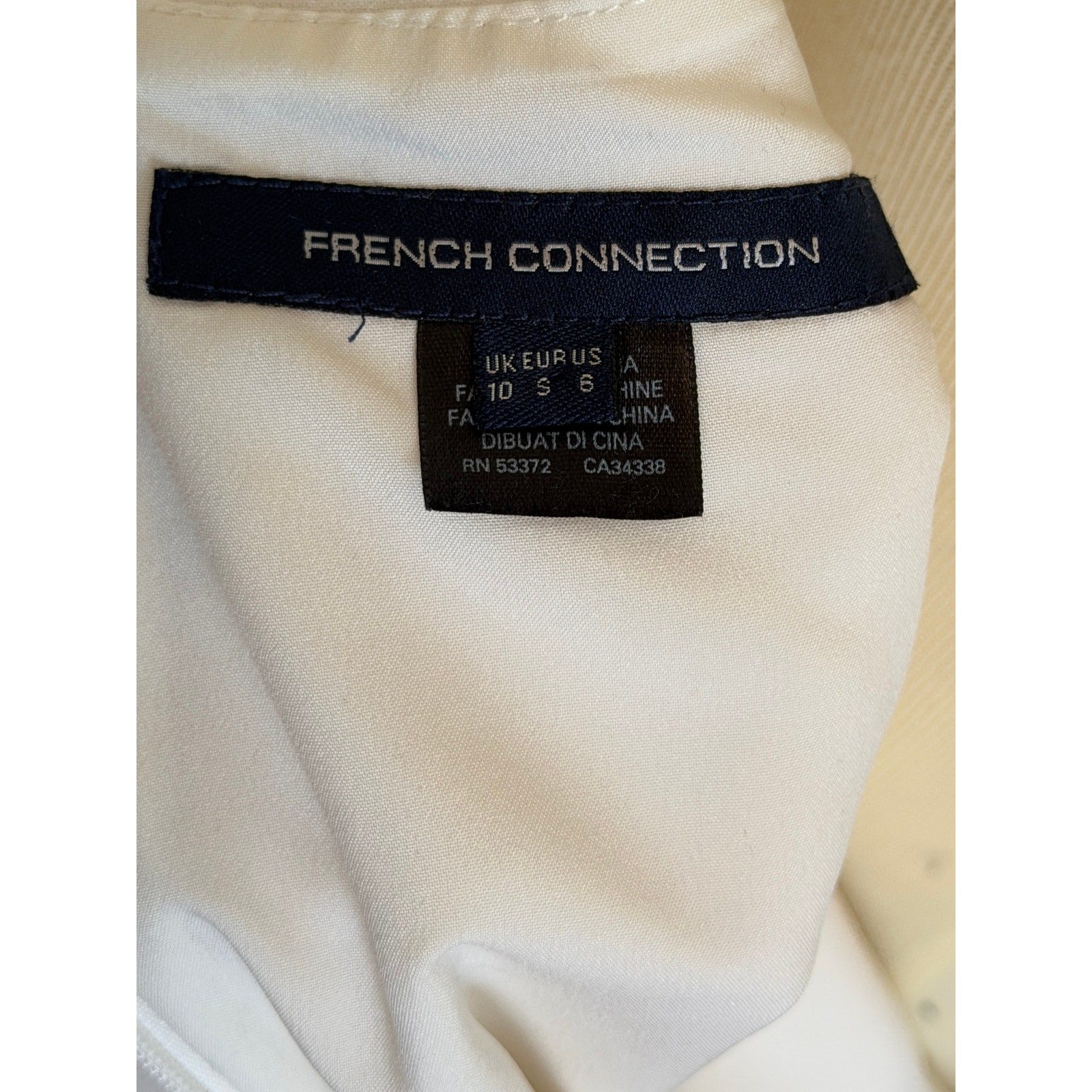 FRENCH CONNECTION WHITE SQUARE NECK PUFF SLEEVE MINI DRESS