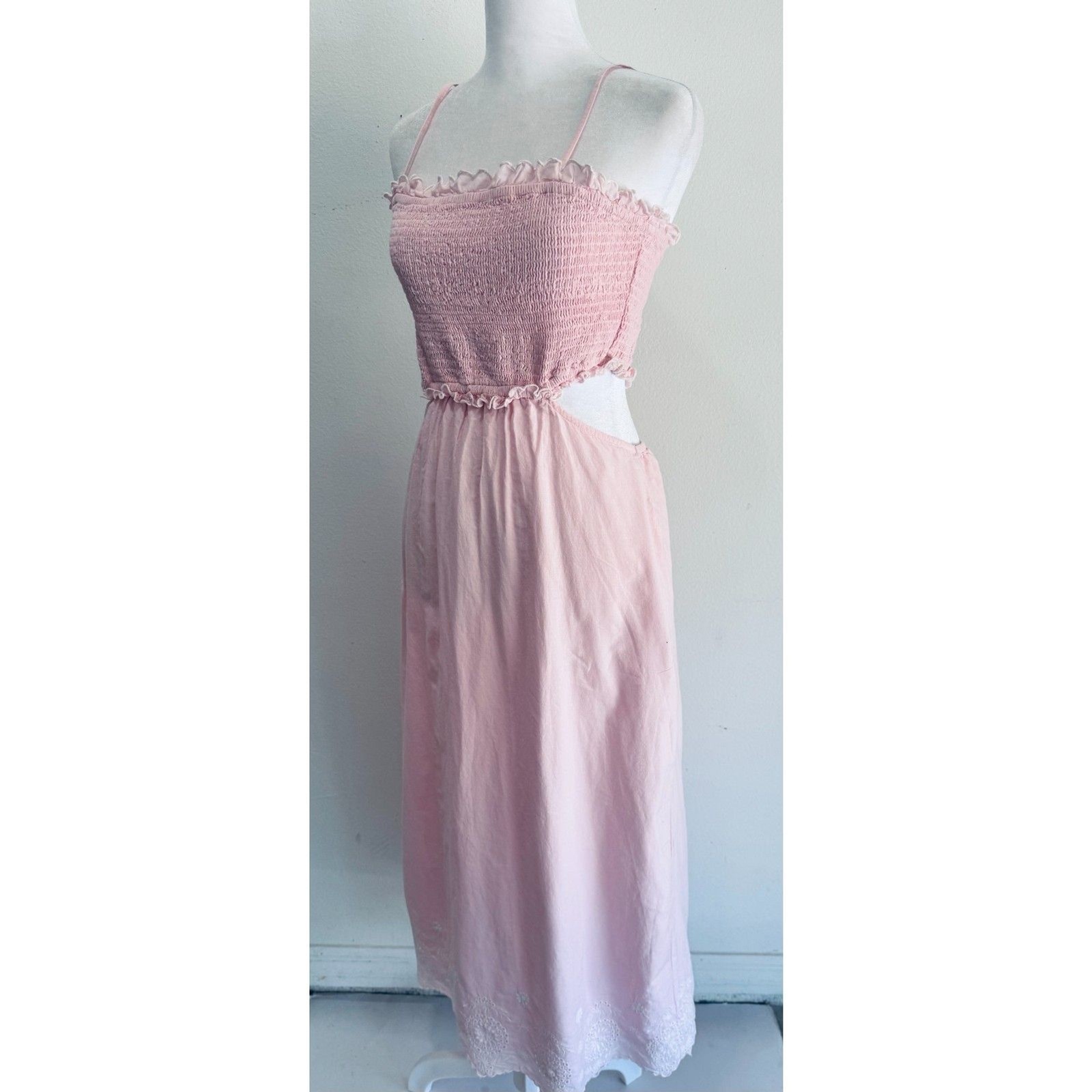 Shore maxi dress embroidered smocked 100% cotton summer coquette romantic womenL