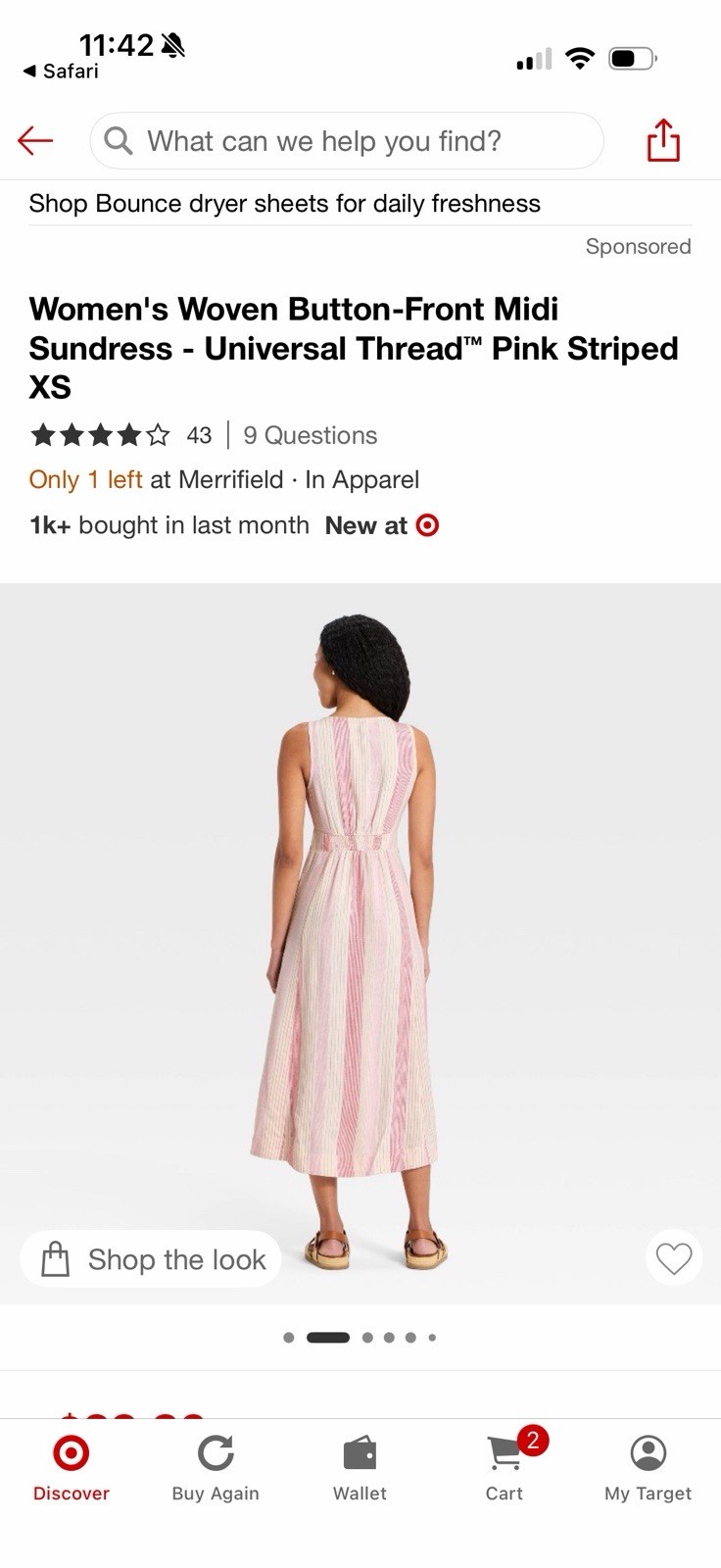Universal Thread Woven Button-Front Midi Sundress V-Neck Pockets XS Pink