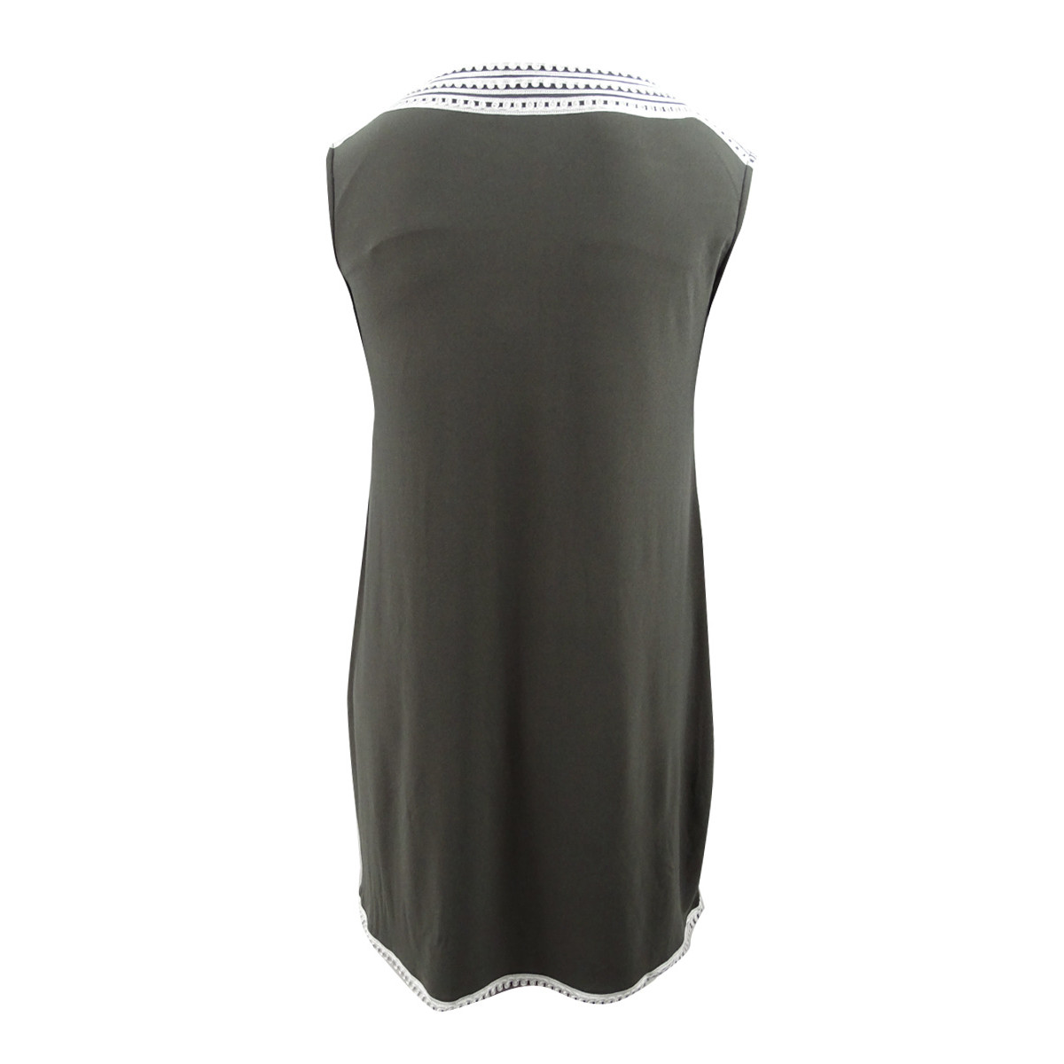 ALFANI Petite Graphic Soutache Trim V-Neck Sleeveless Shift Dress, PXS Olive