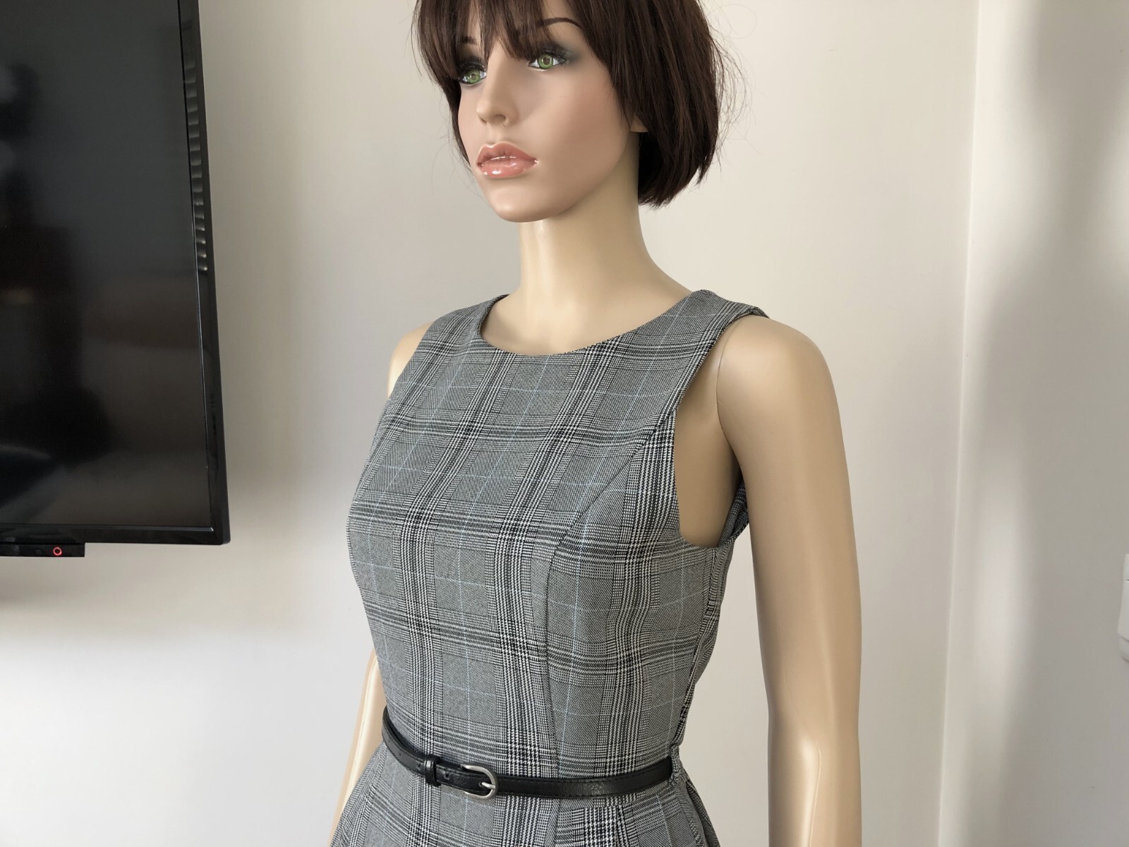 LOVE LABEL Light Grey Tartan Sleeveless Belted Skater City Dress S/M 6-8