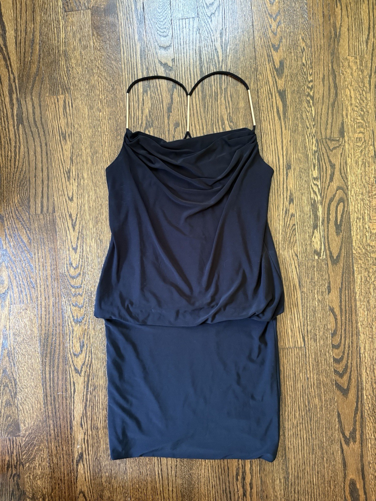 VTG Cache Y2K Black Jersey Mini Dress Metal Straps Cowl Neck Sexy Party Size 0