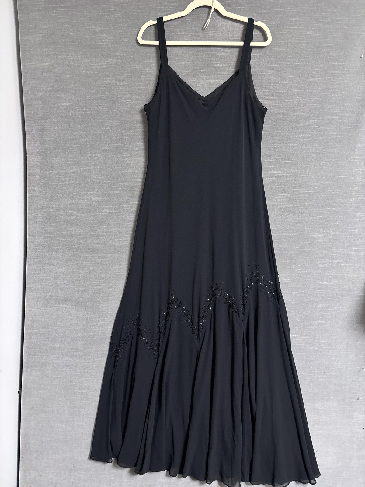 XScape Slip Dress 18W Black Sequin Chiffon Maxi Formal Evening Wedding y2k Vtg