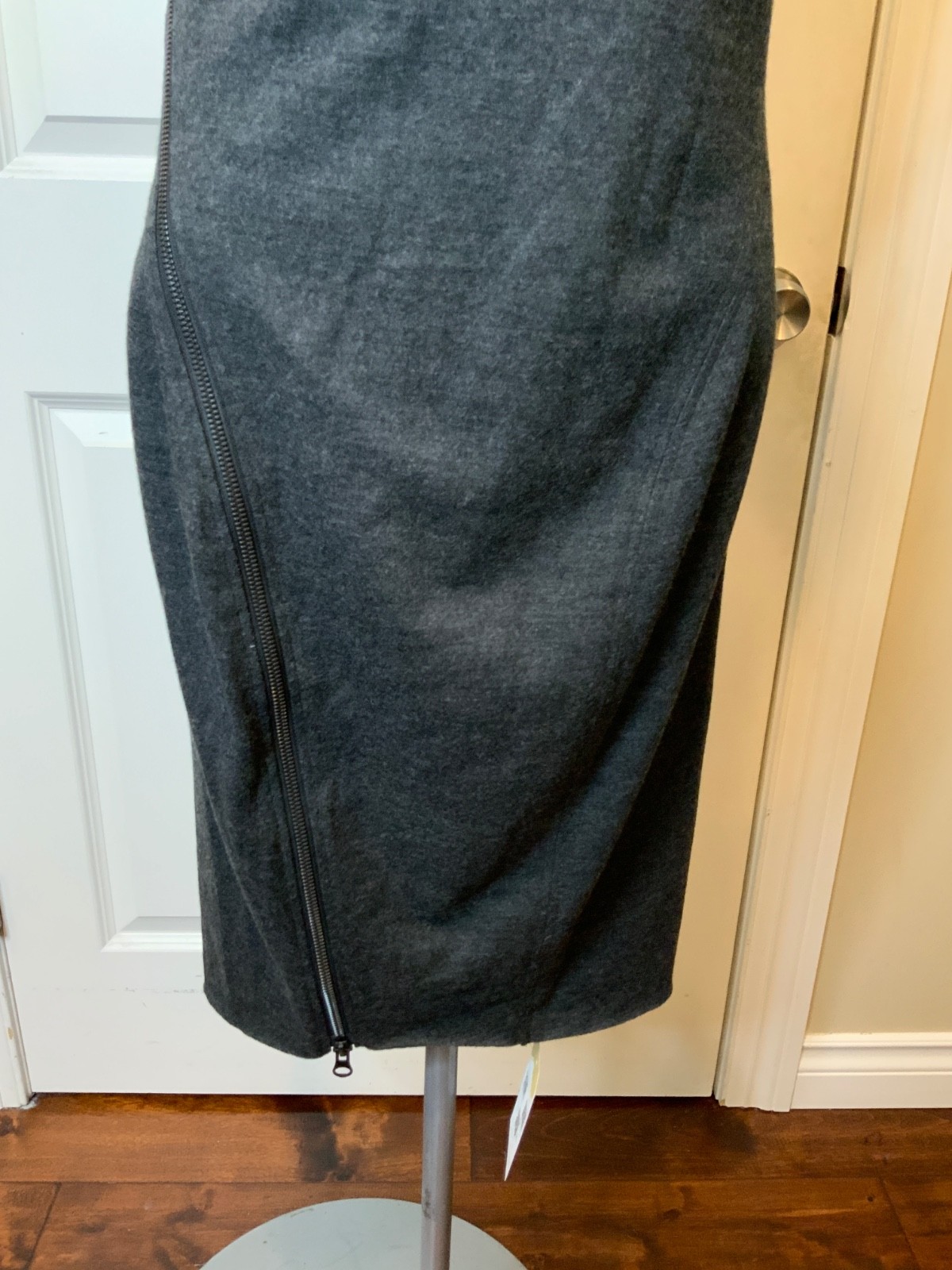 Helmut Lang X Barneys Gray Wool Sleeveless Asymmetric Zip Pencil Dress, Size S