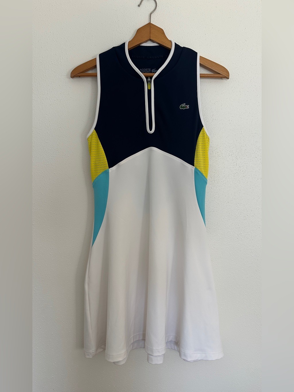 Lacoste Sport Sleeveless Colorblock Tennis Dress White Navy Blue Yellow 40