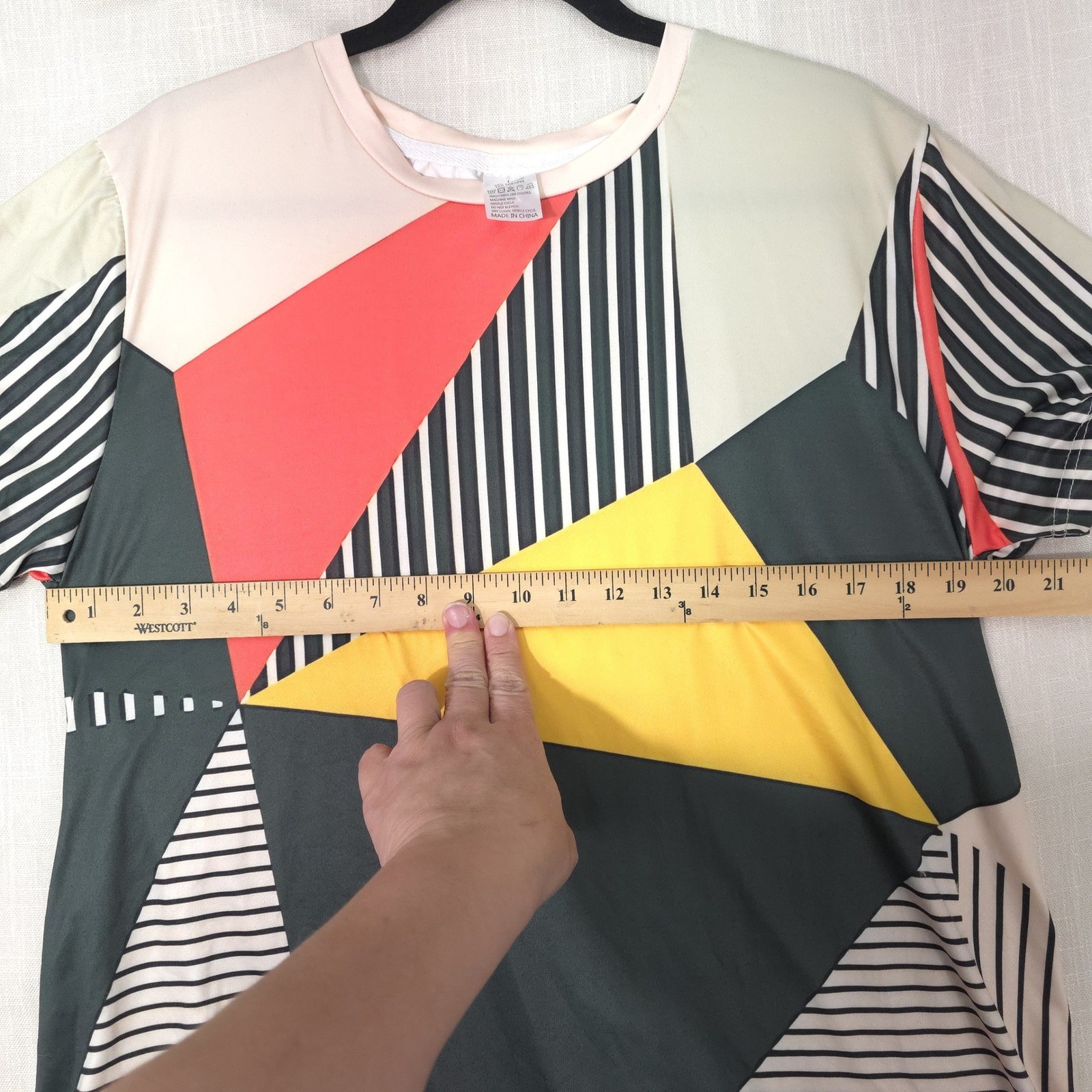Geometric Abstract Multicolor A-Line Tshirt Dress L Art 60s Mod Retro-Futurism
