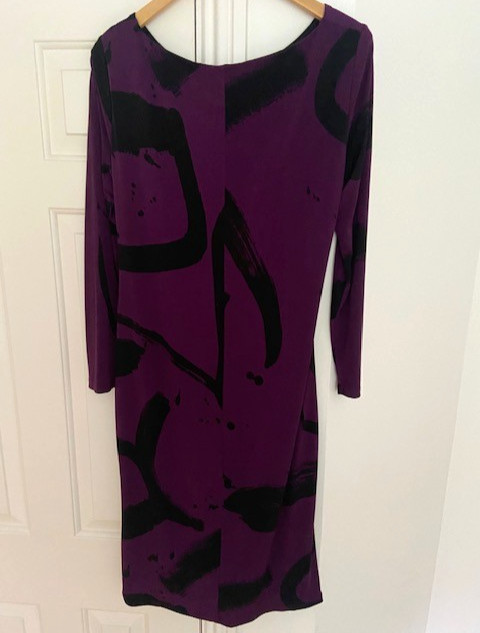 New BETTY JACKSON Size 16 Flattering Style DRESS Purple & Black EASY SLIP ON FIT