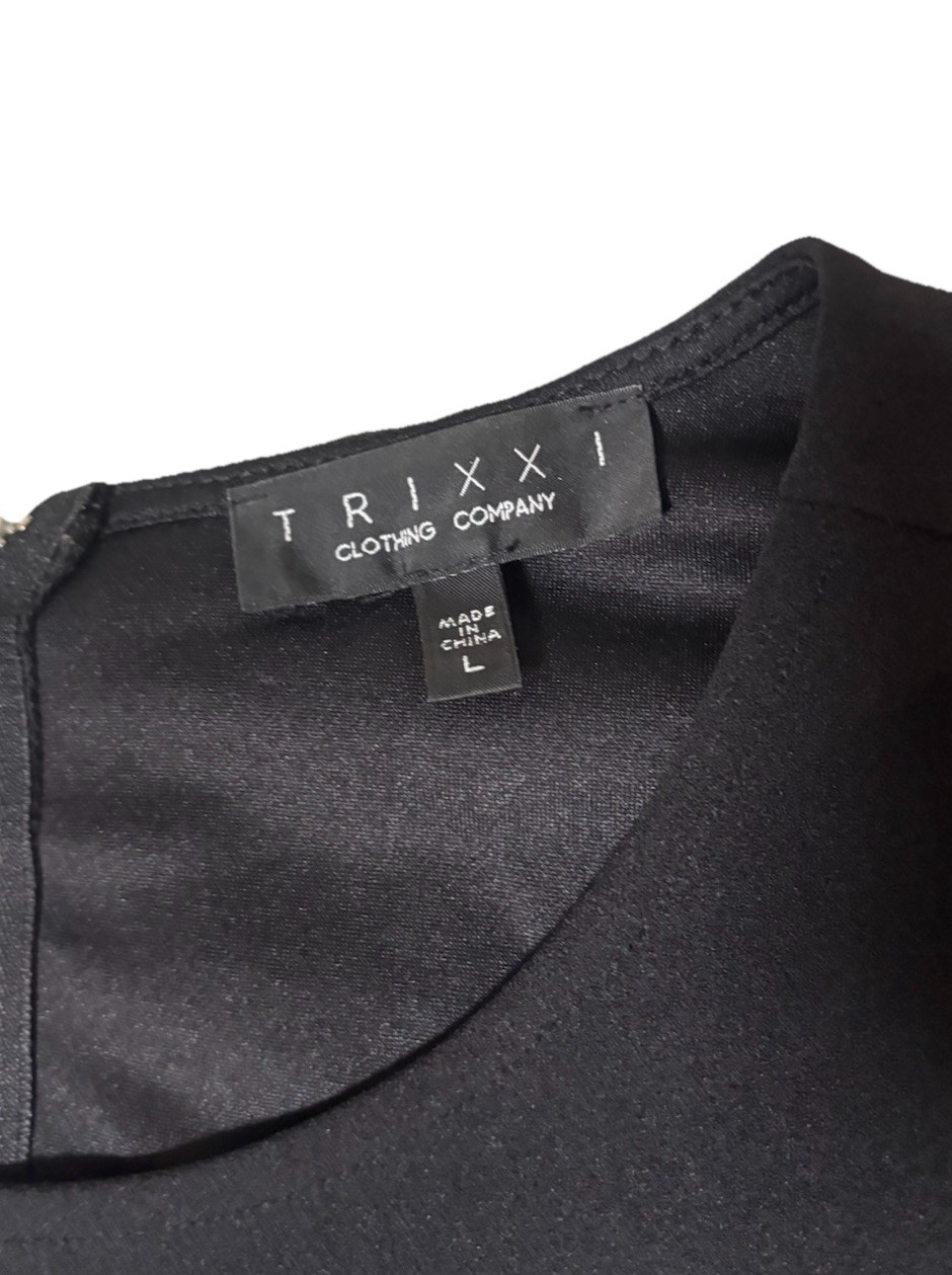 TRIXXI Juniors Size L Sideless Backless Long Sleeve Black Dress and Rhinestones