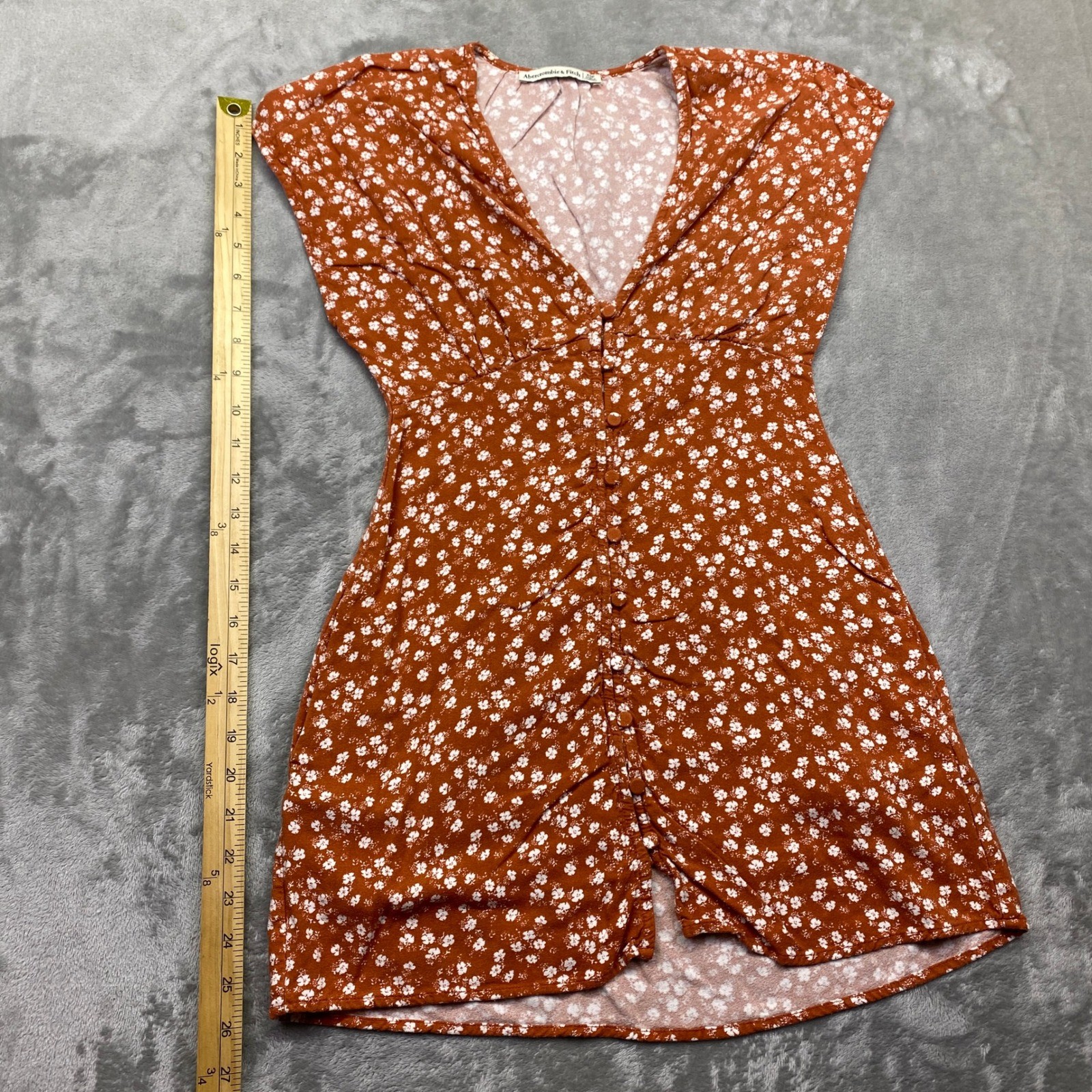 Abercrombie Fitch Rust White Floral Button Front Cap Sleeve Mini Dress XSP