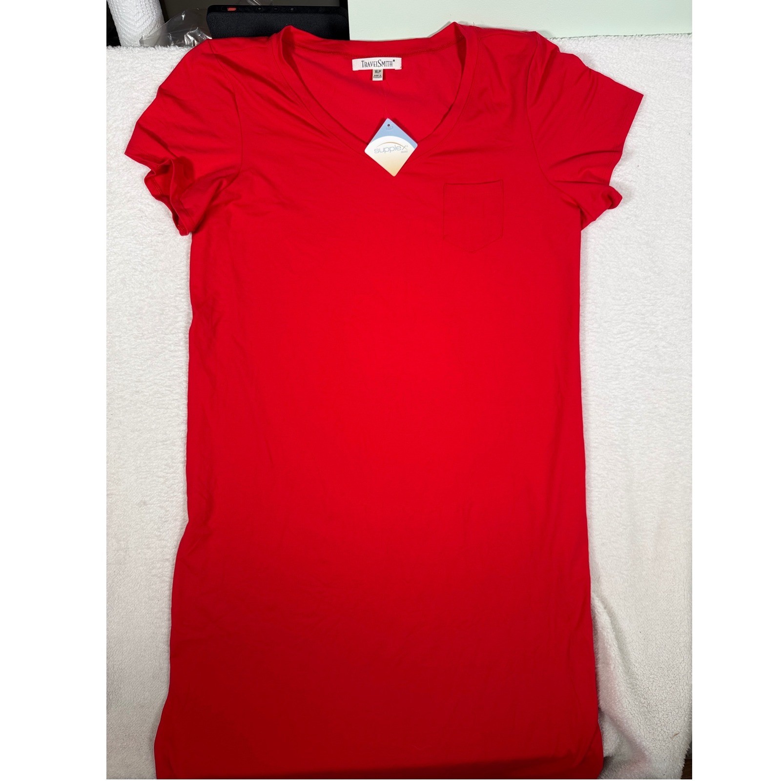 TravelSmith Red Supplex V-Neck T-Shirt Dress Womens XLP Stretch Travel Beach