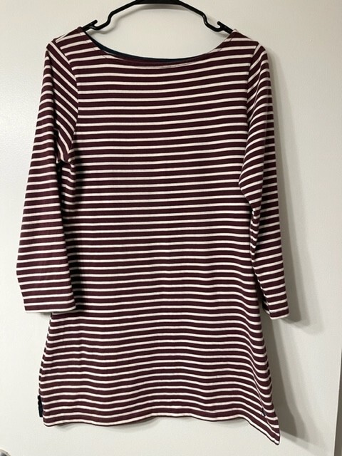 Jack Wills Burgundy/Cream Long Sleeve Striped Stretch Tunic Dress US Size 8