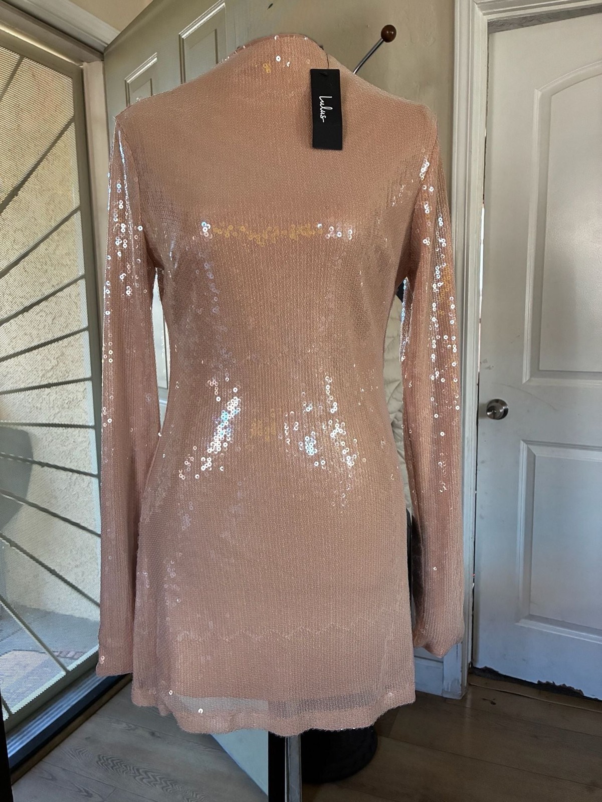 Lulus Long Sleeve Rose Gold Sequin Mini Dress-Size S-NWT