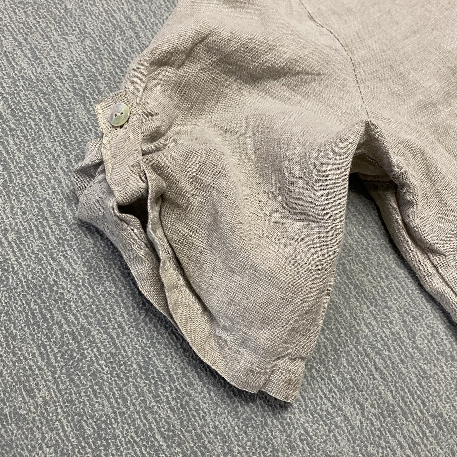 Meo Meli Tunic Top 100% Linen One Size Taupe Sand Pullover Roll Tab Short Sleeve