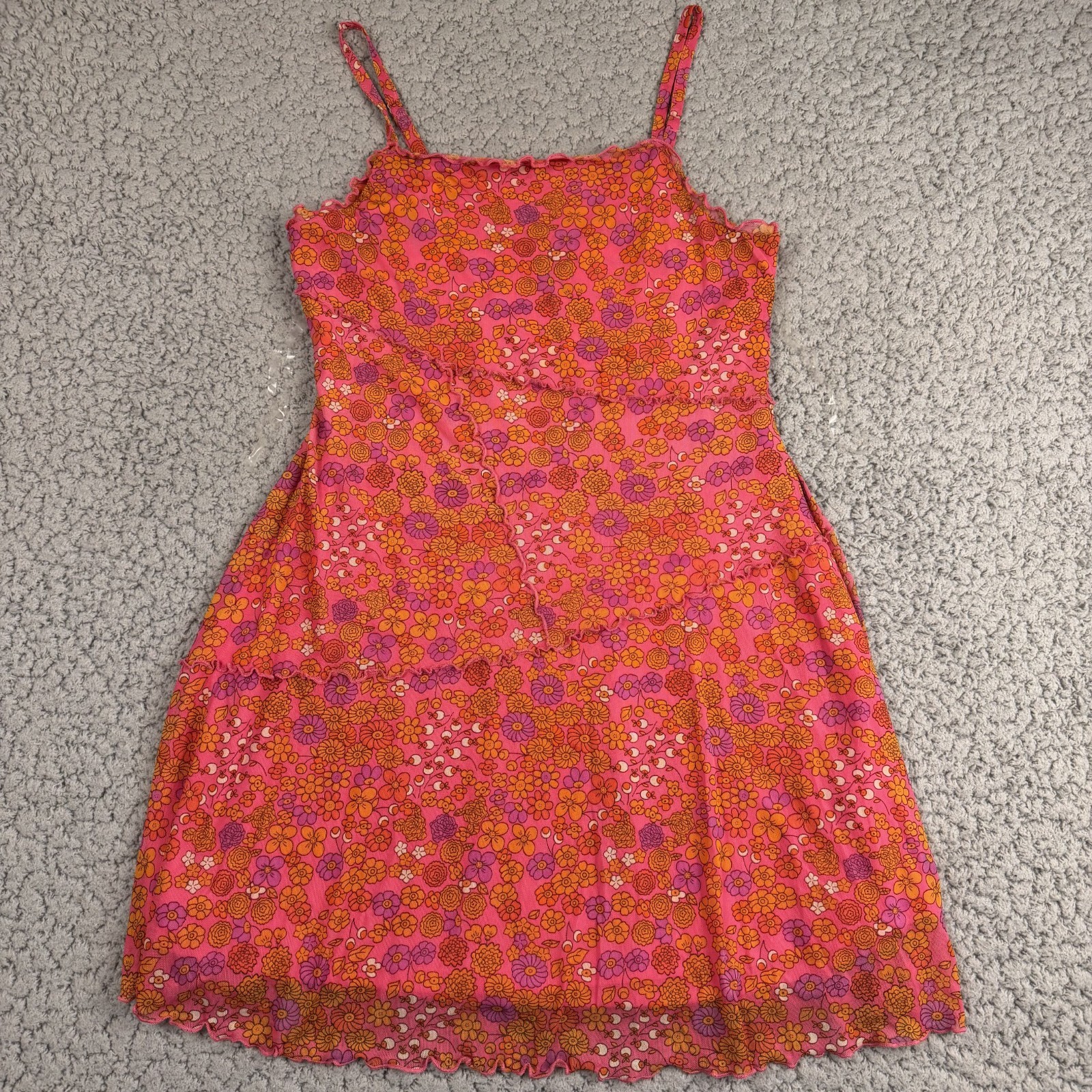 Wild Fable Dress Size Medium Pink Layered Wildflower Hippie Spaghetti Strap