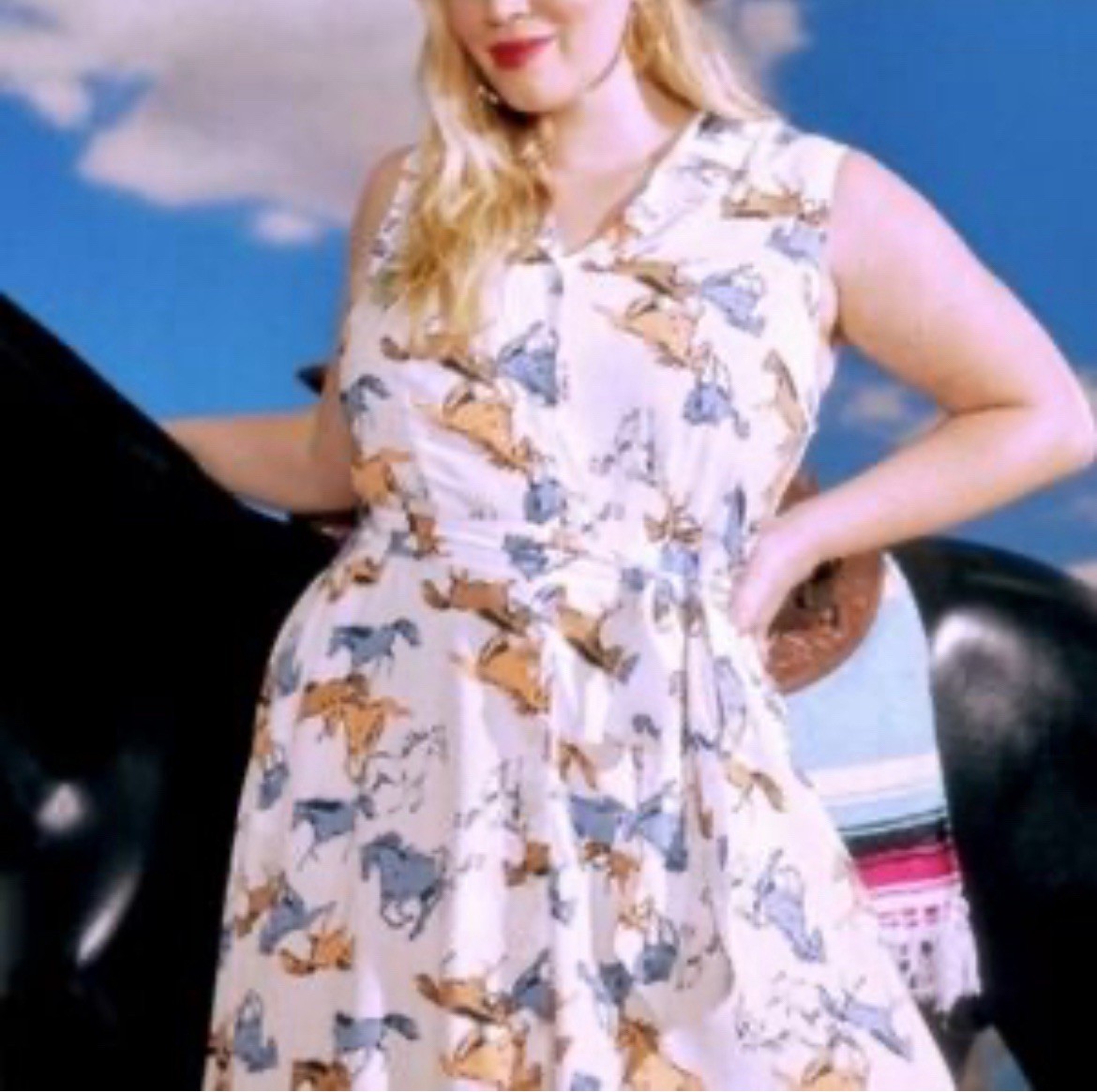 ModCloth Women’s Horse Print Mini Dress Belted Pockets Medium Retro Western