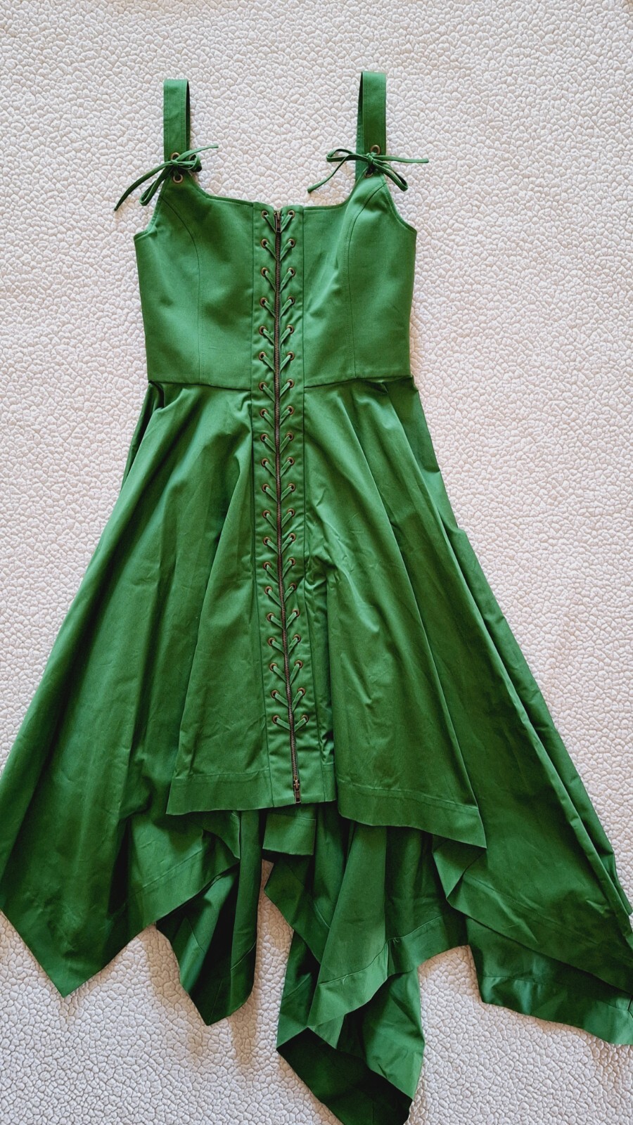 MONSE Laced Front Asymmetric Stretch Cotton Midi Dress Green Sz 10 Org $1,290