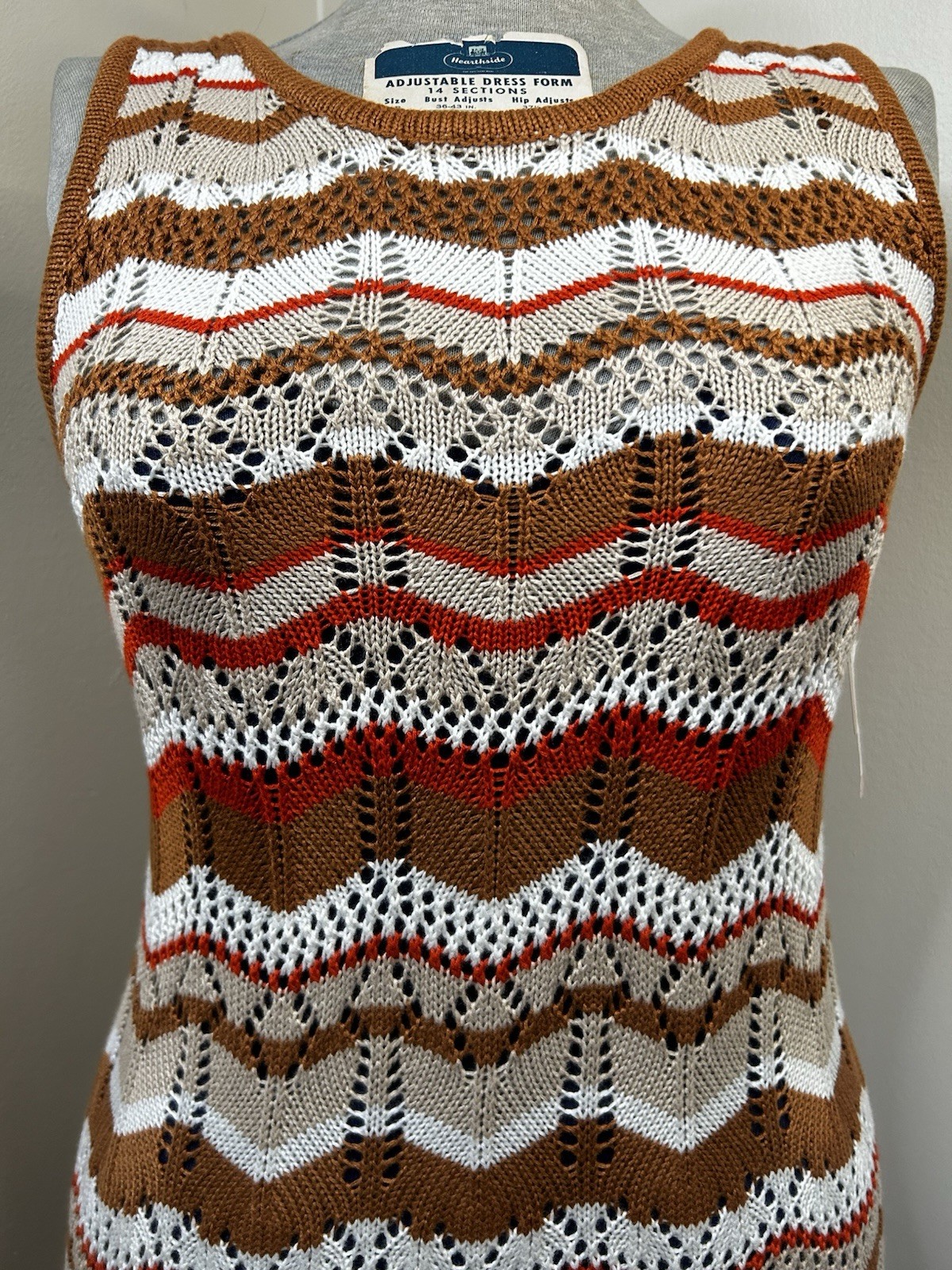 New Brown/White/Red Chevron Striped Crocheted Dress