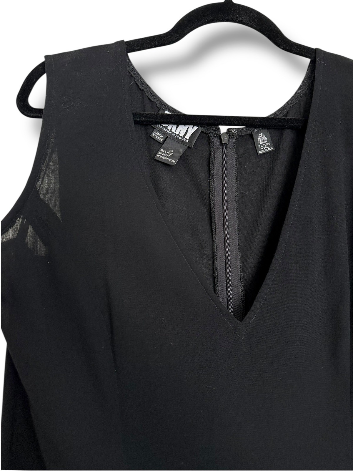 Vintage 90s DKNY 100% Wool Black Semi Sheer Lightweight Woven Long Maxi Dress 14