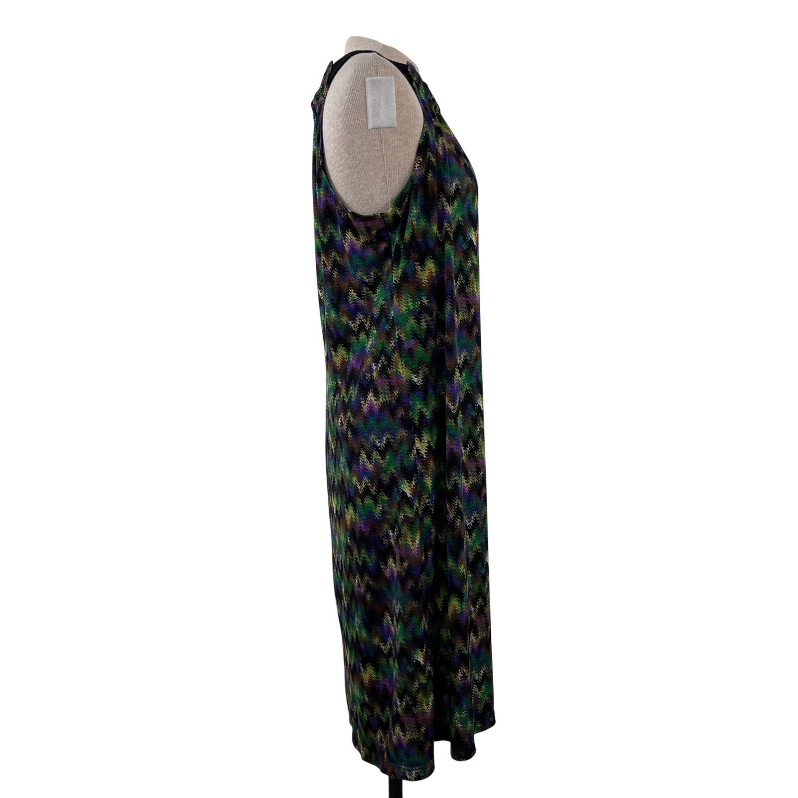 NY Collection Womens Halter Neck Zig Zag Ikat Print Midi Dress Green Purple L