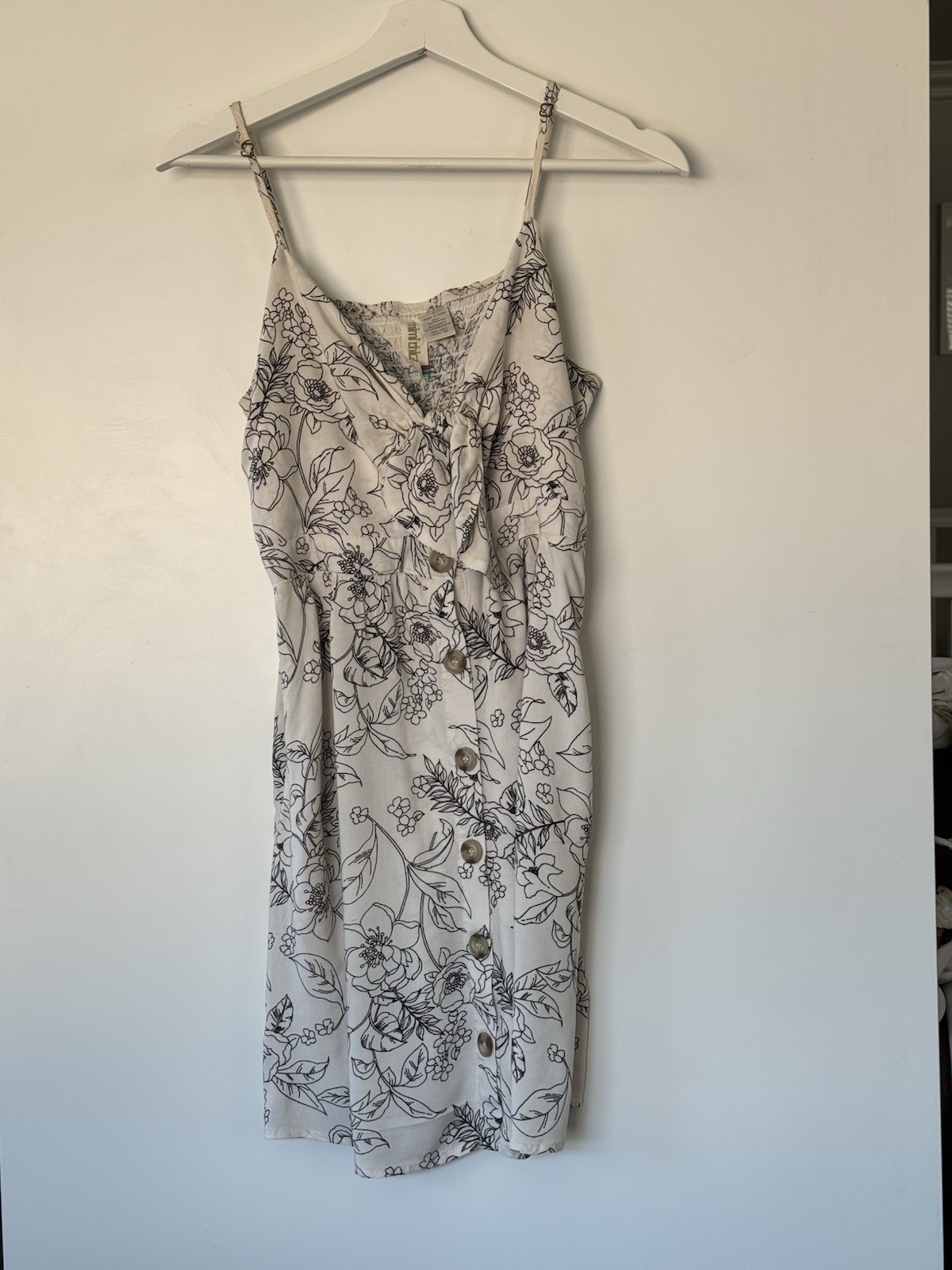 Mimi Chica Floral Button Front Mini Dress Rayon Cream Black Size L