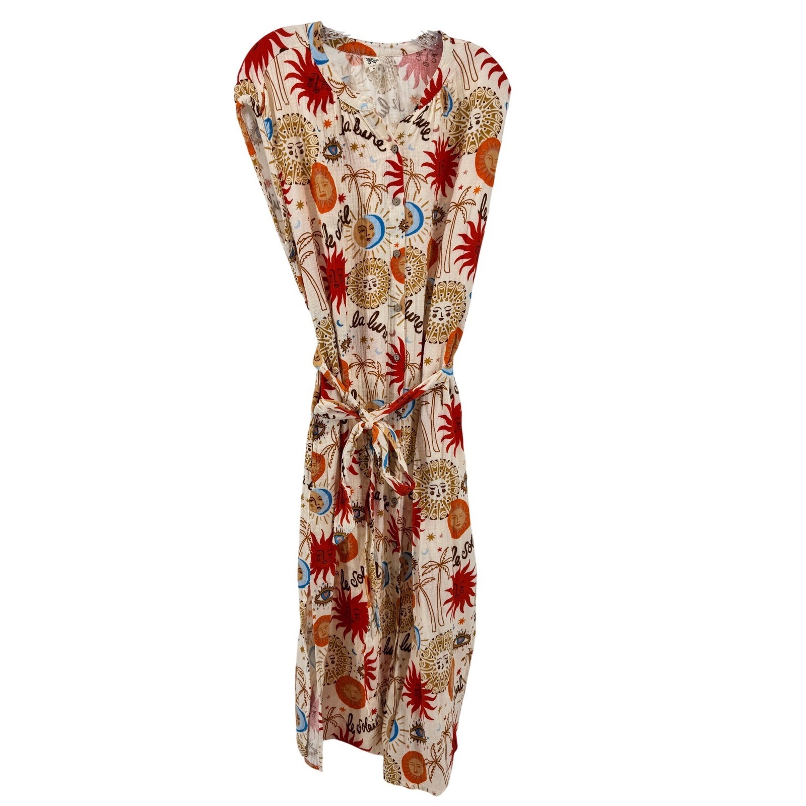 Ivy Jane SunDress M Moon Celestial Cotton Gauze Midi Dress Sleeveless Boho