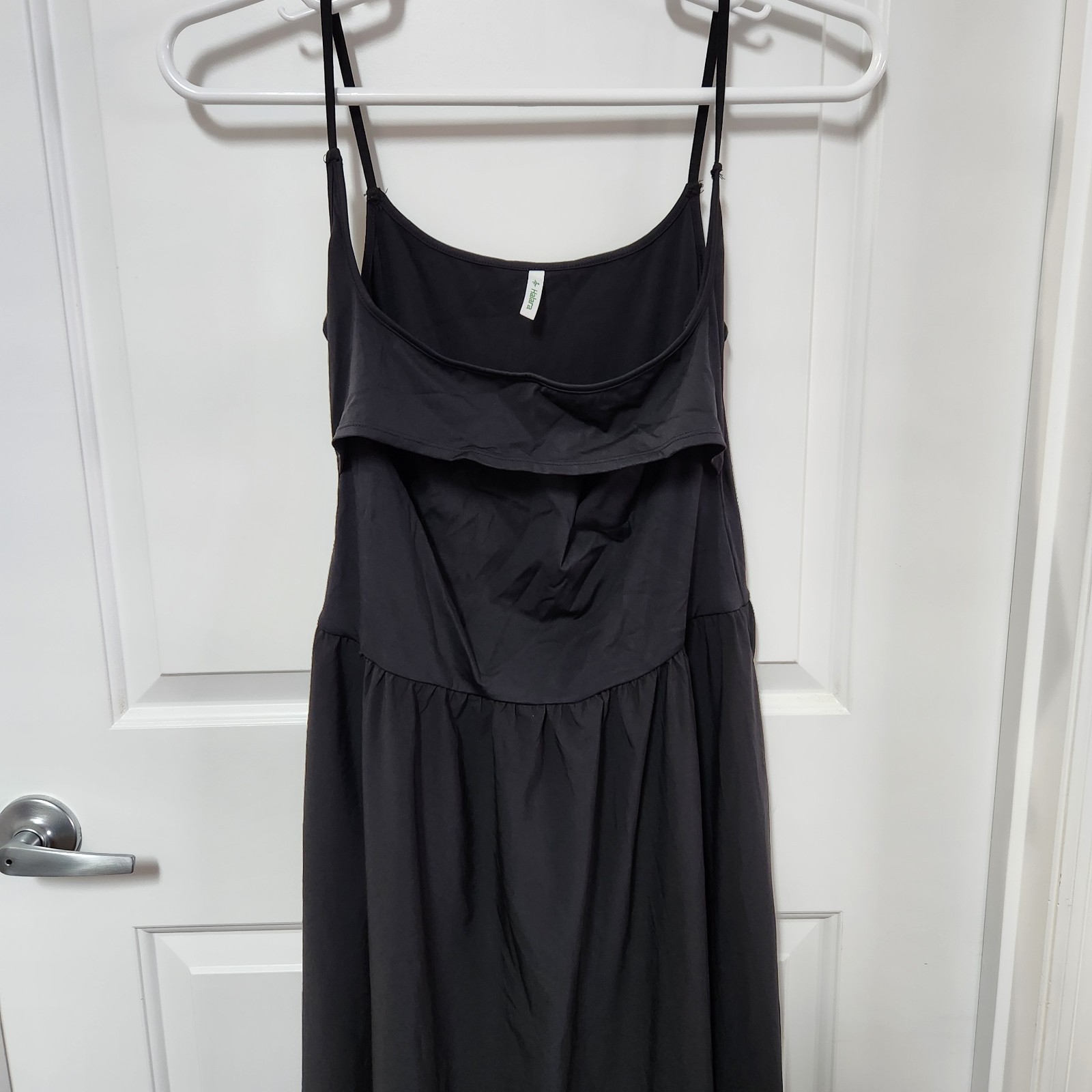 Halara Breezeful Backless Side Pocket Flowy Flare Maxi Black Dress Sz Large
