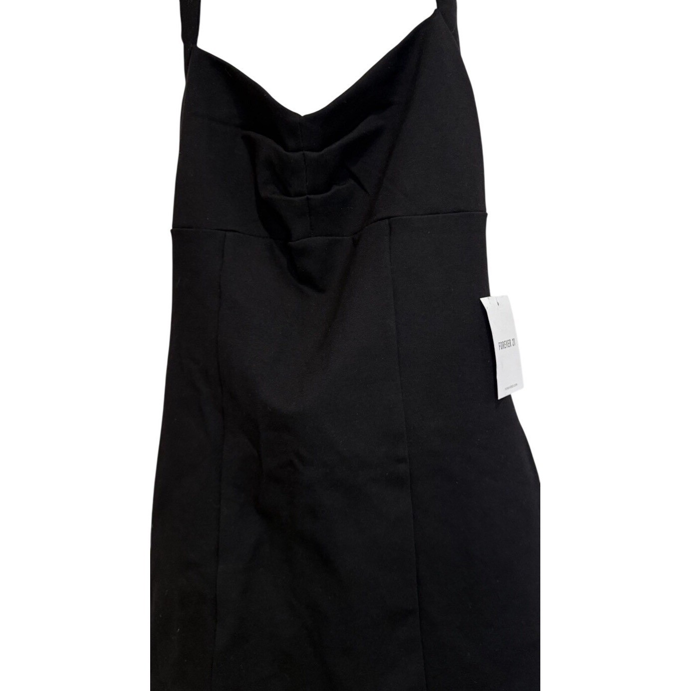 Forever 21 Black Open Back Halter Mini Dress Neck Sheath Slits Formal Party Sz M