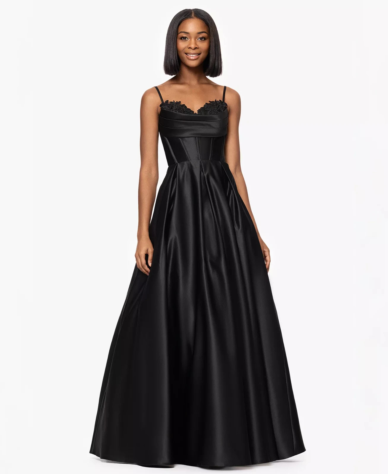 Blondie Nites Black Sweetheart Satin Corset Lace-Up Long Gown Juniors Size 13