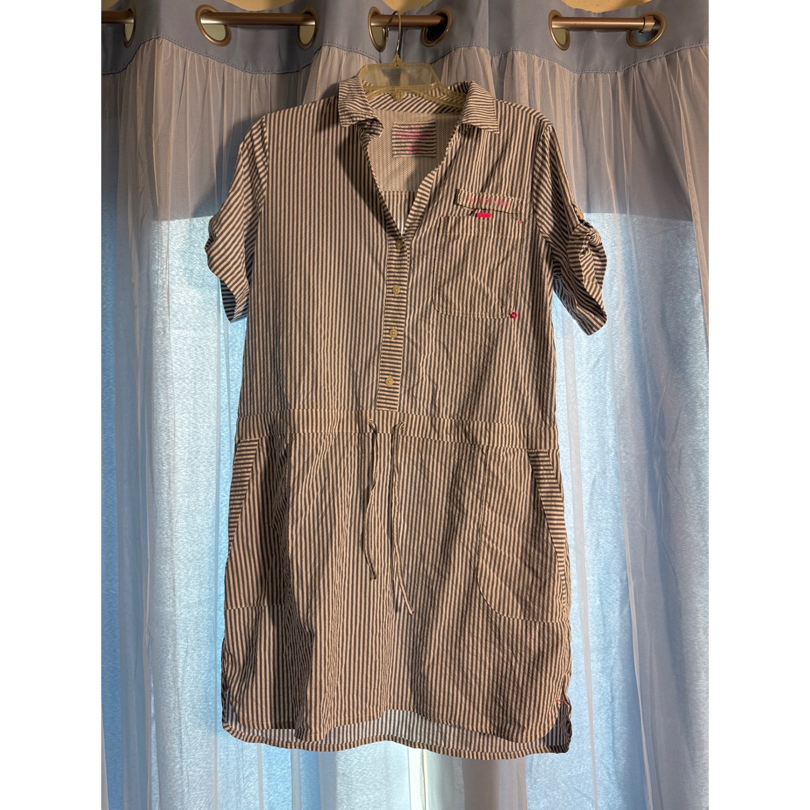 Vineyard Vines Performance Shirt Dress Womens 8 Blue White Excellent Seersucker